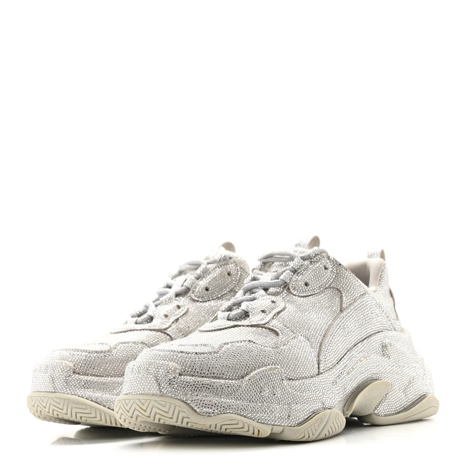 Microfiber Strass Embellished Womens Triple S Sneakers 39 Light Grey - Image 3
