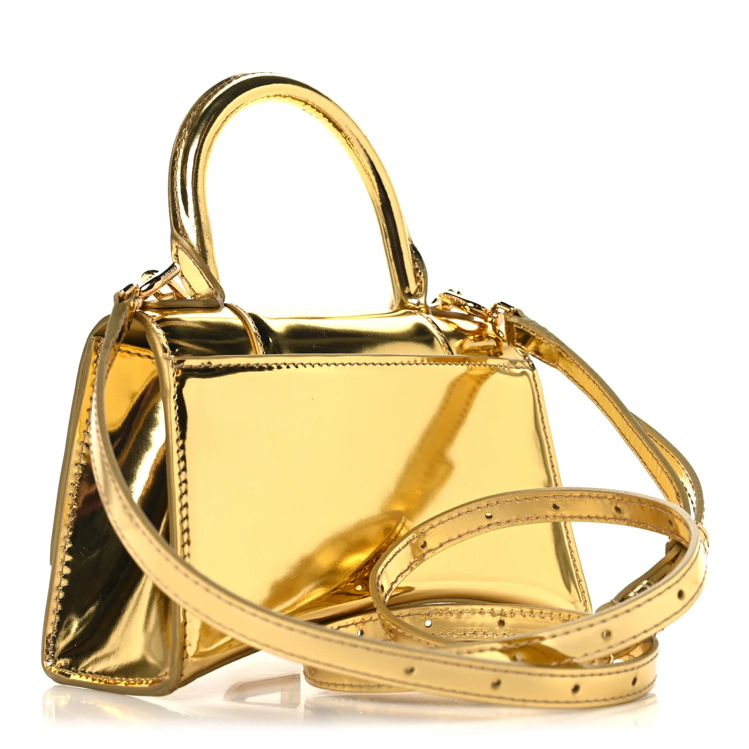 Mirror Calfskin Hourglass Top Handle Bag XS Gold - Image 3