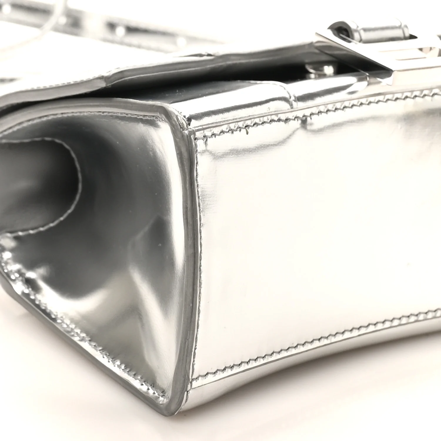 Mirror Calfskin Hourglass Top Handle Bag XS Silver - Image 9