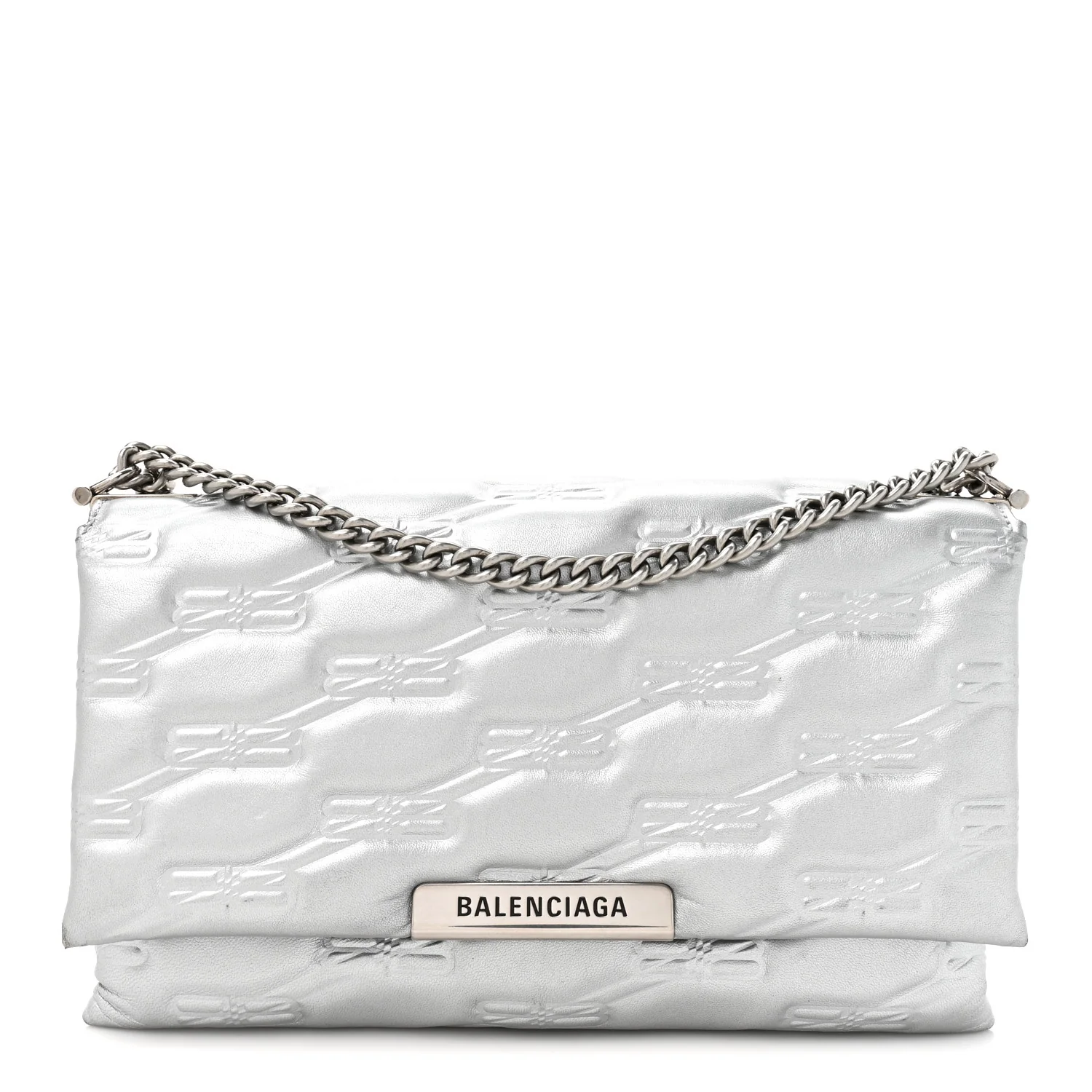 Nappa Allover License BB Monogram Embossed Medium Triplet Bag Silver
