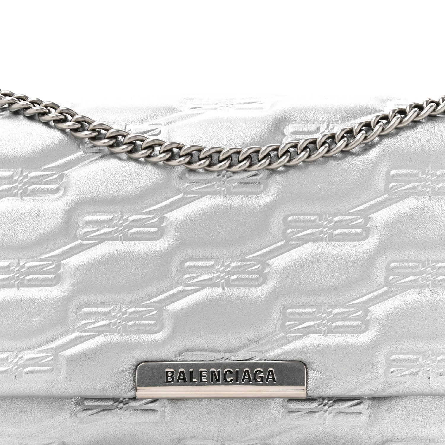 Nappa Allover License BB Monogram Embossed Medium Triplet Bag Silver - Image 9
