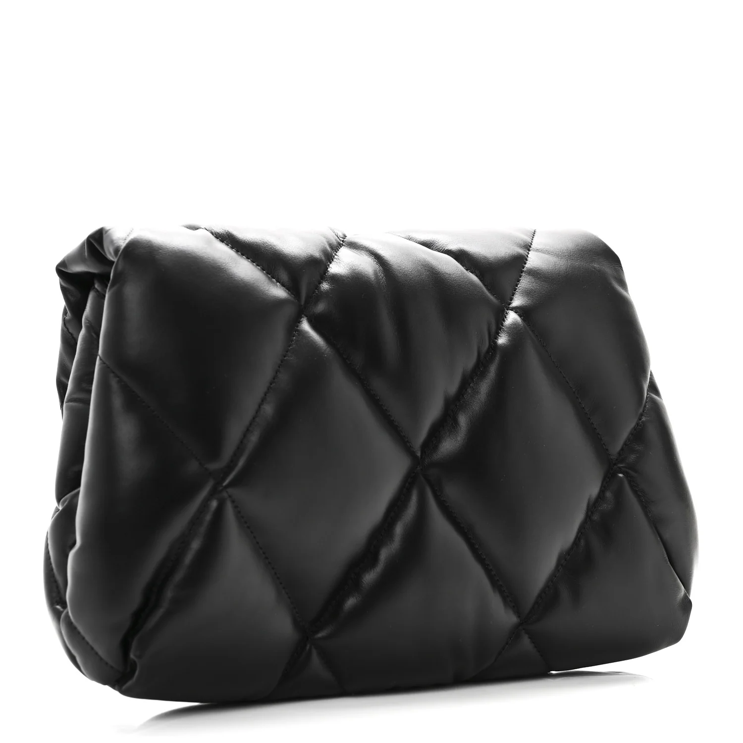 Nappa Calfskin Quilted Touch B Puffy Clutch Black - Image 3