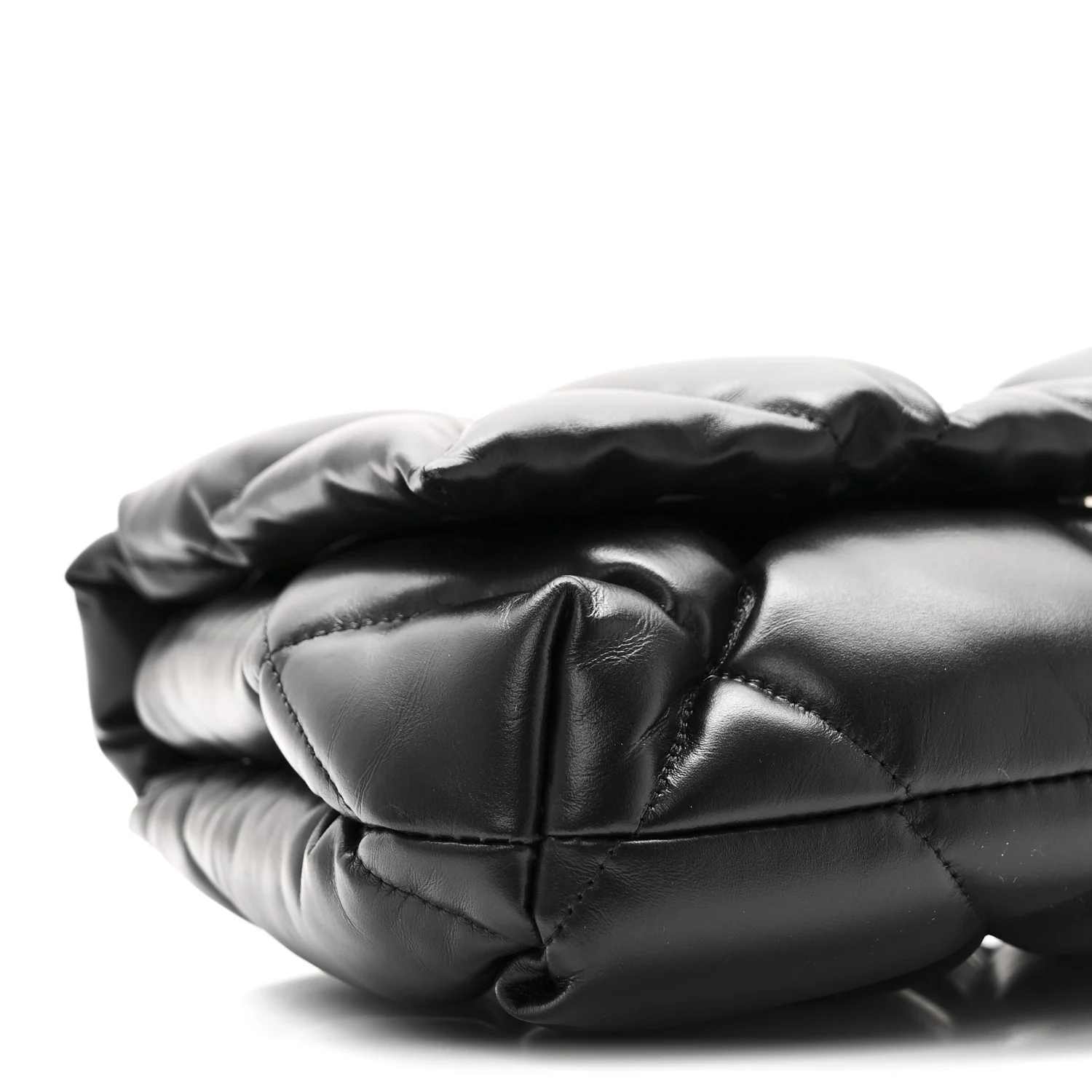 Nappa Calfskin Quilted Touch B Puffy Clutch Black - Image 9