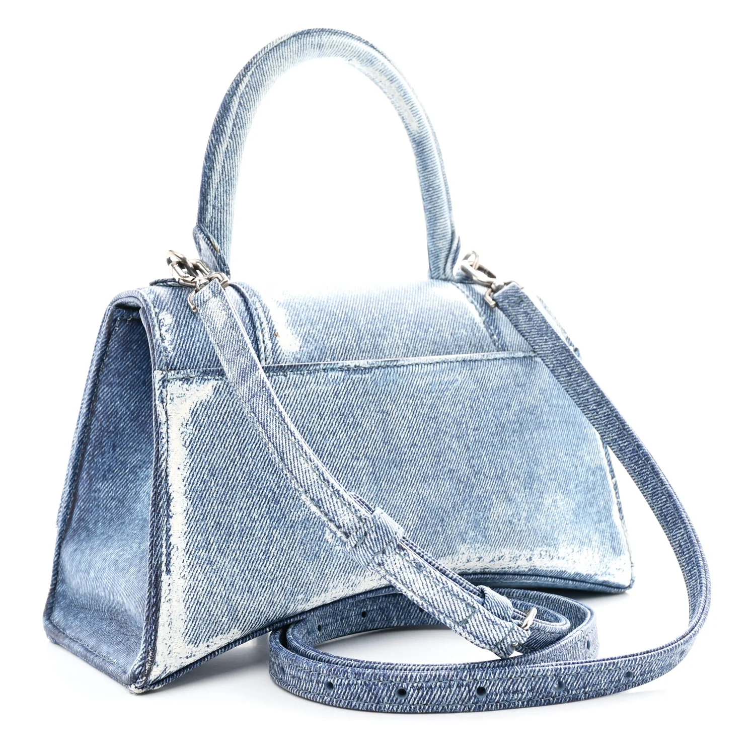 Nappa Denim Printed Small Hourglass Top Handle Bag Denim Blue - Image 3