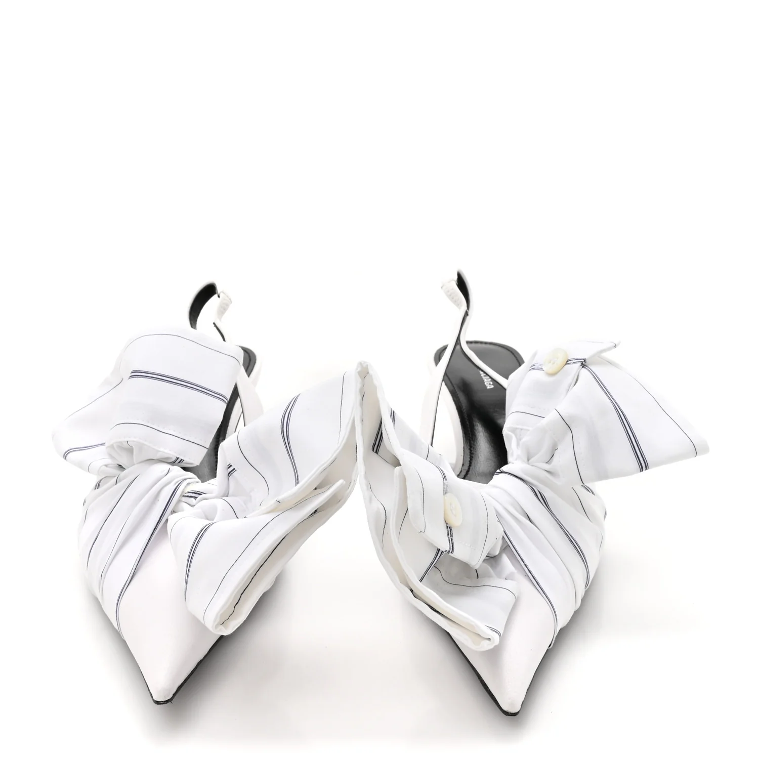 Nappa Stripe Poplin Pointed Toe Knife Chemise Slingback Mules 37 White Navy - Image 3