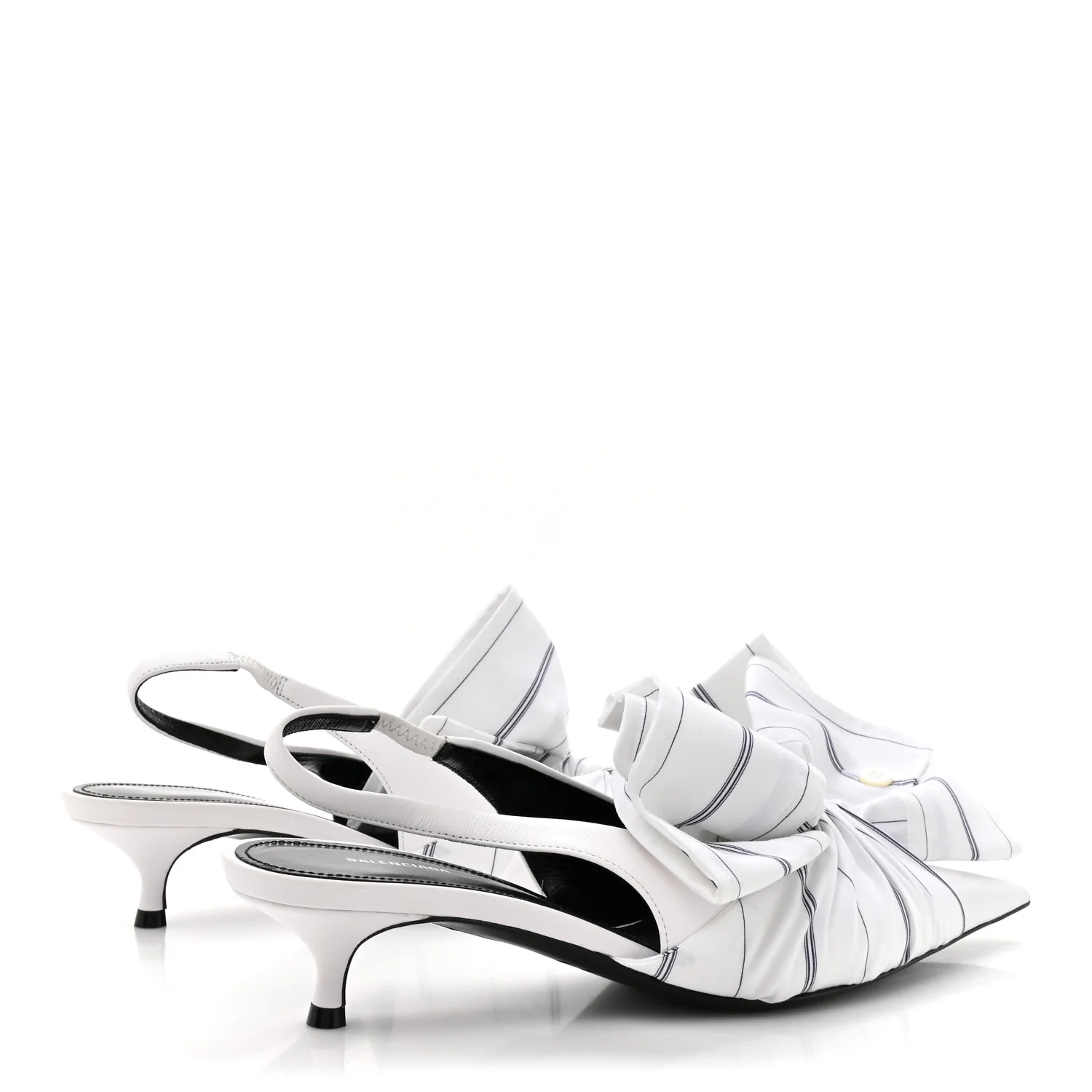 Nappa Stripe Poplin Pointed Toe Knife Chemise Slingback Mules 37 White Navy - Image 5