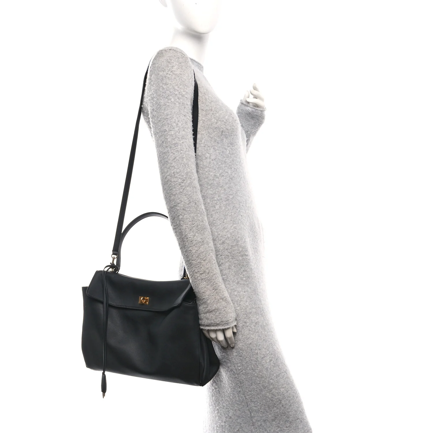 Natural Smooth Calfskin Medium Rodeo Top Handle Handbag Black - Image 2
