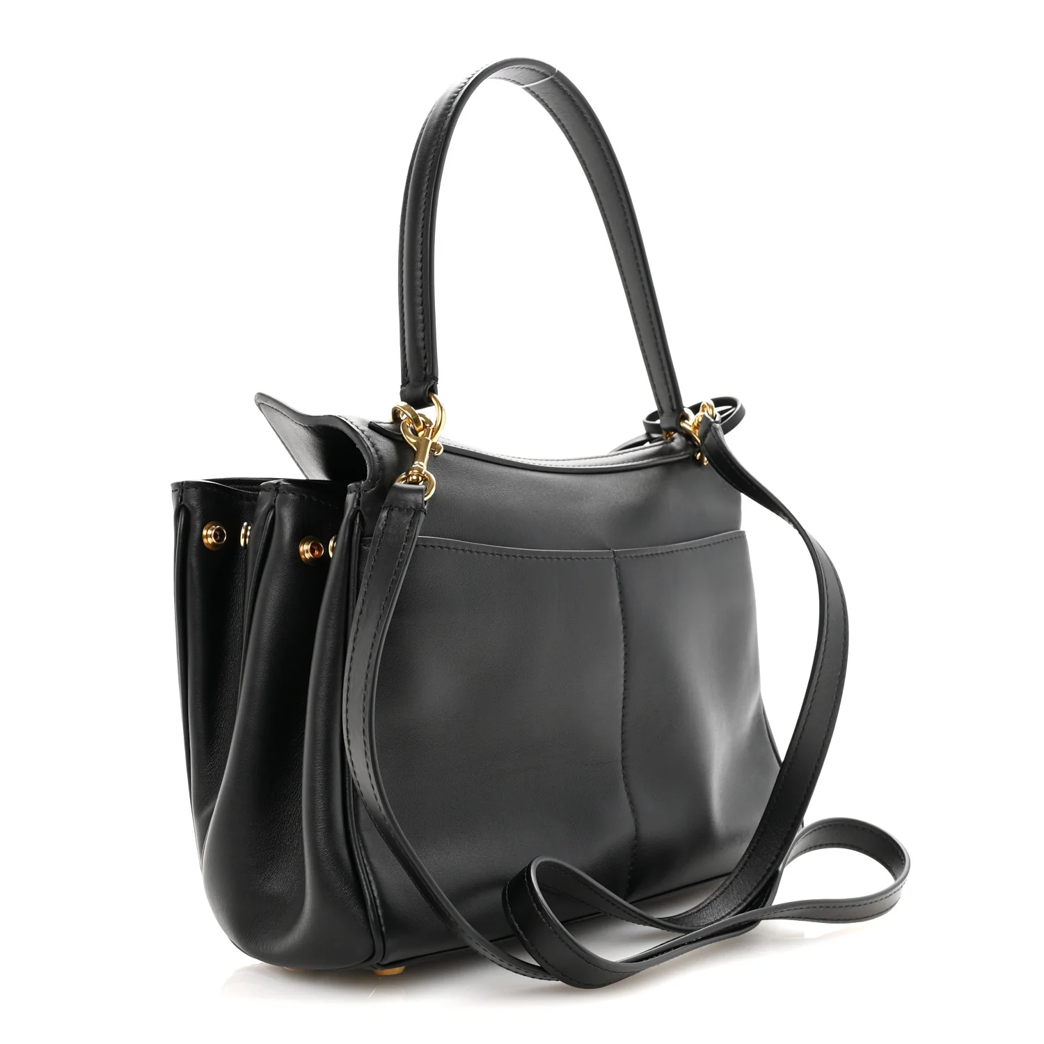 Natural Smooth Calfskin Small Rodeo Top Handle Handbag Black - Image 3