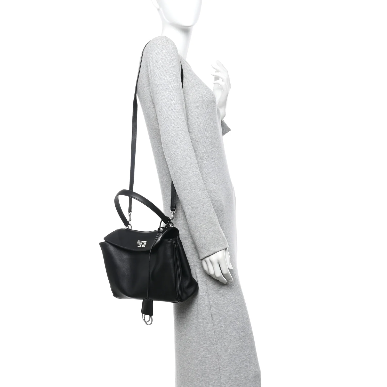 Natural Smooth Calfskin Small Rodeo Top Handle Handbag Black - Image 2