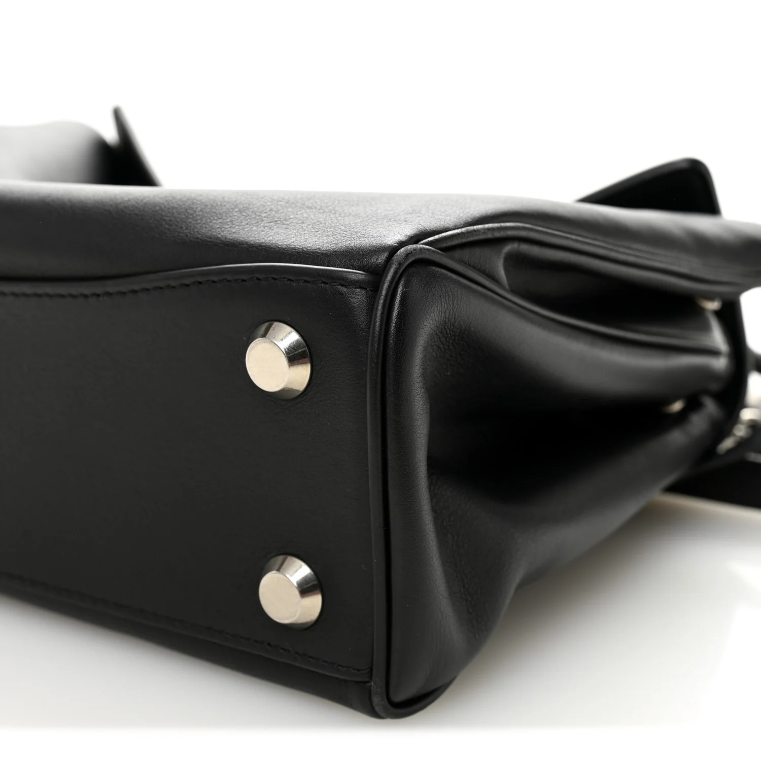 Natural Smooth Calfskin Small Rodeo Top Handle Handbag Black - Image 9