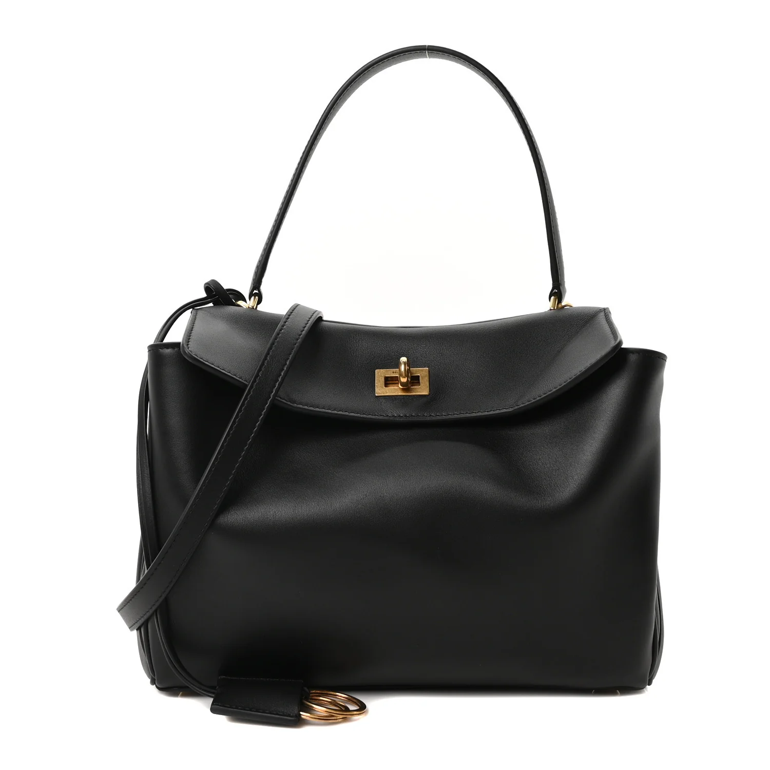 Natural Smooth Calfskin Small Rodeo Top Handle Handbag Black