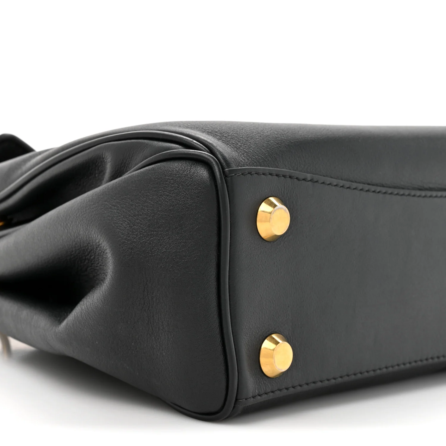 Natural Smooth Calfskin Small Rodeo Top Handle Handbag Black - Image 11