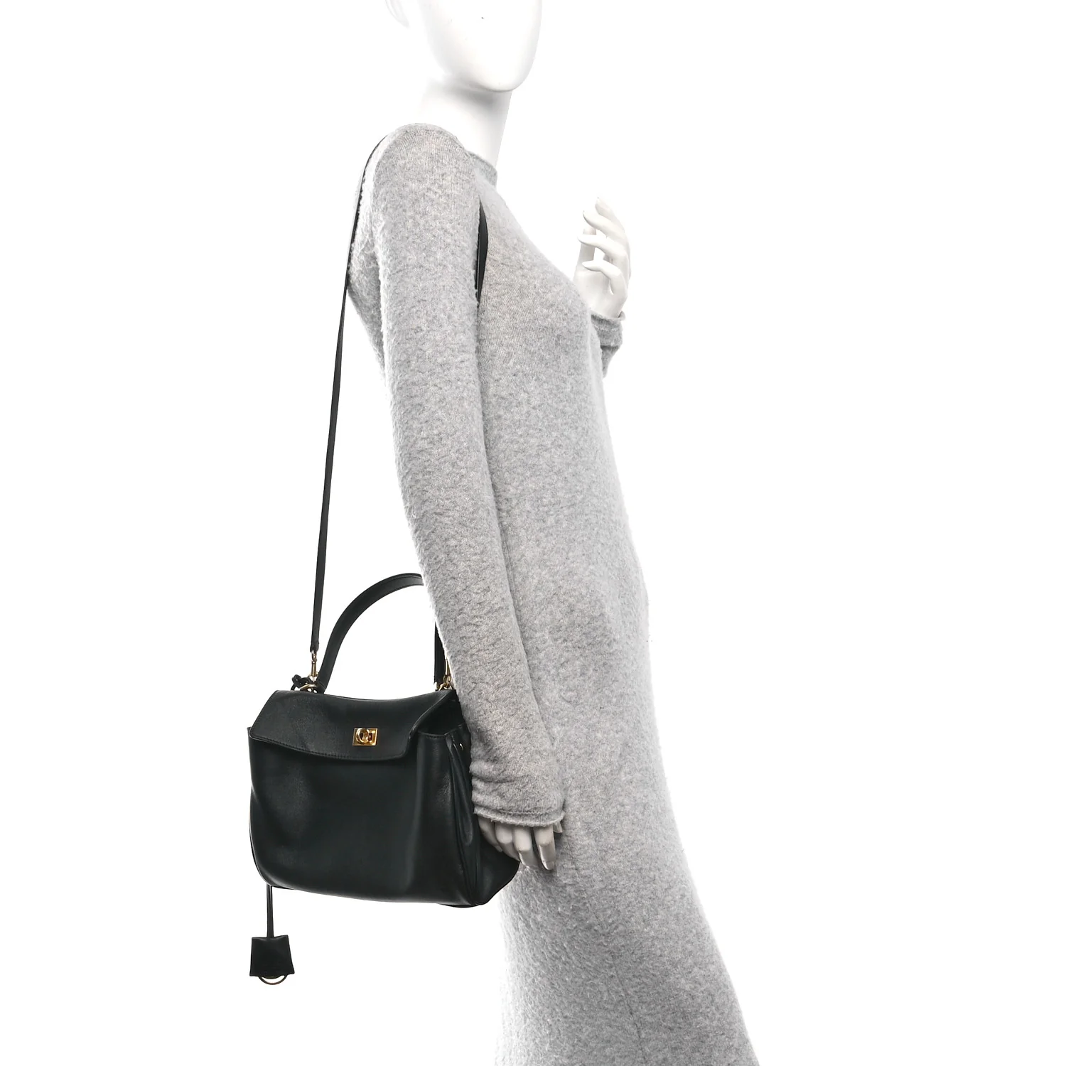 Natural Smooth Calfskin Small Rodeo Top Handle Handbag Black - Image 2
