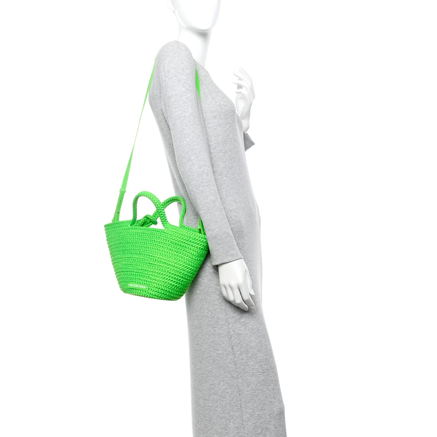 Nylon Lambskin Woven Small Ibiza Basket With Strap Green - Image 2