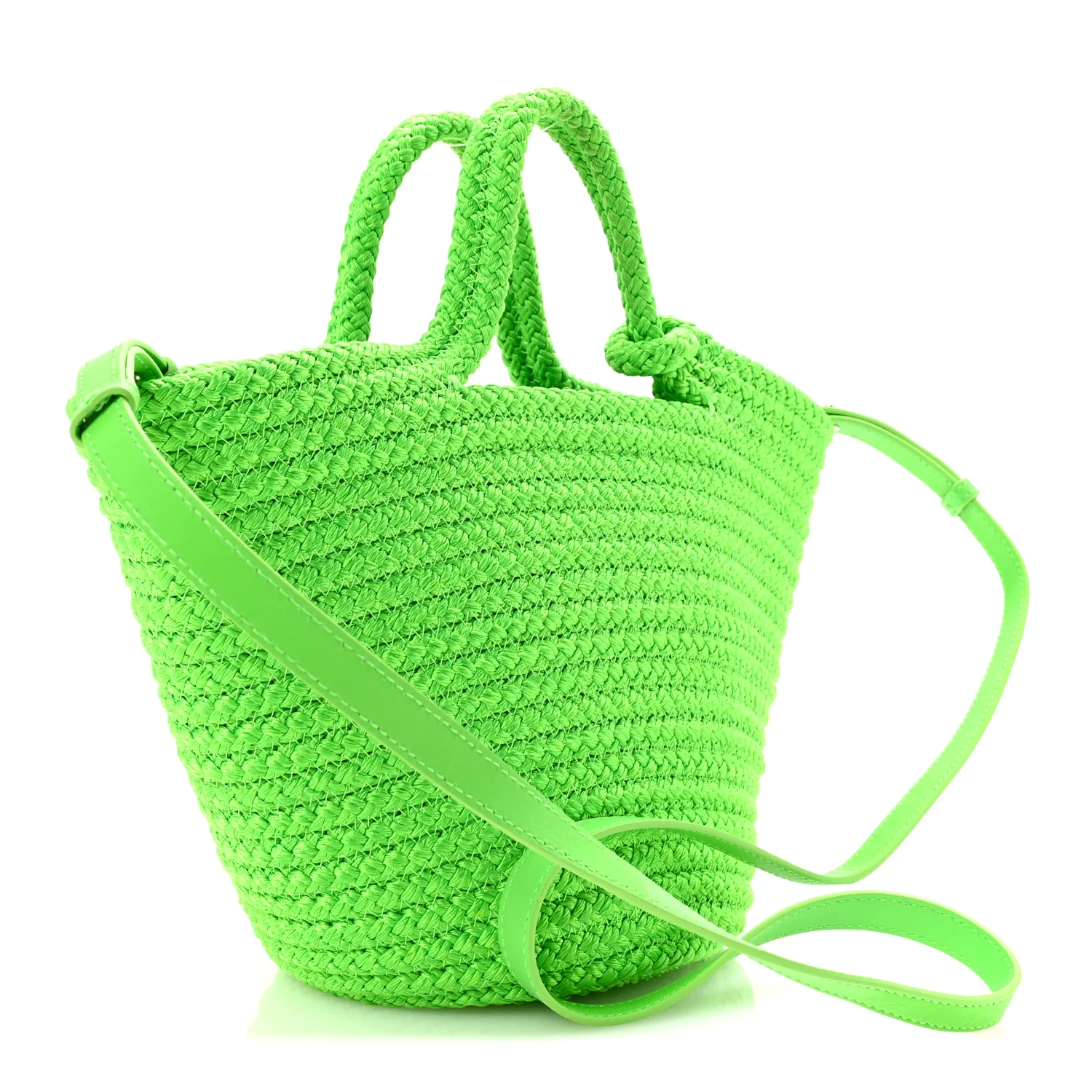 Nylon Lambskin Woven Small Ibiza Basket With Strap Green - Image 3