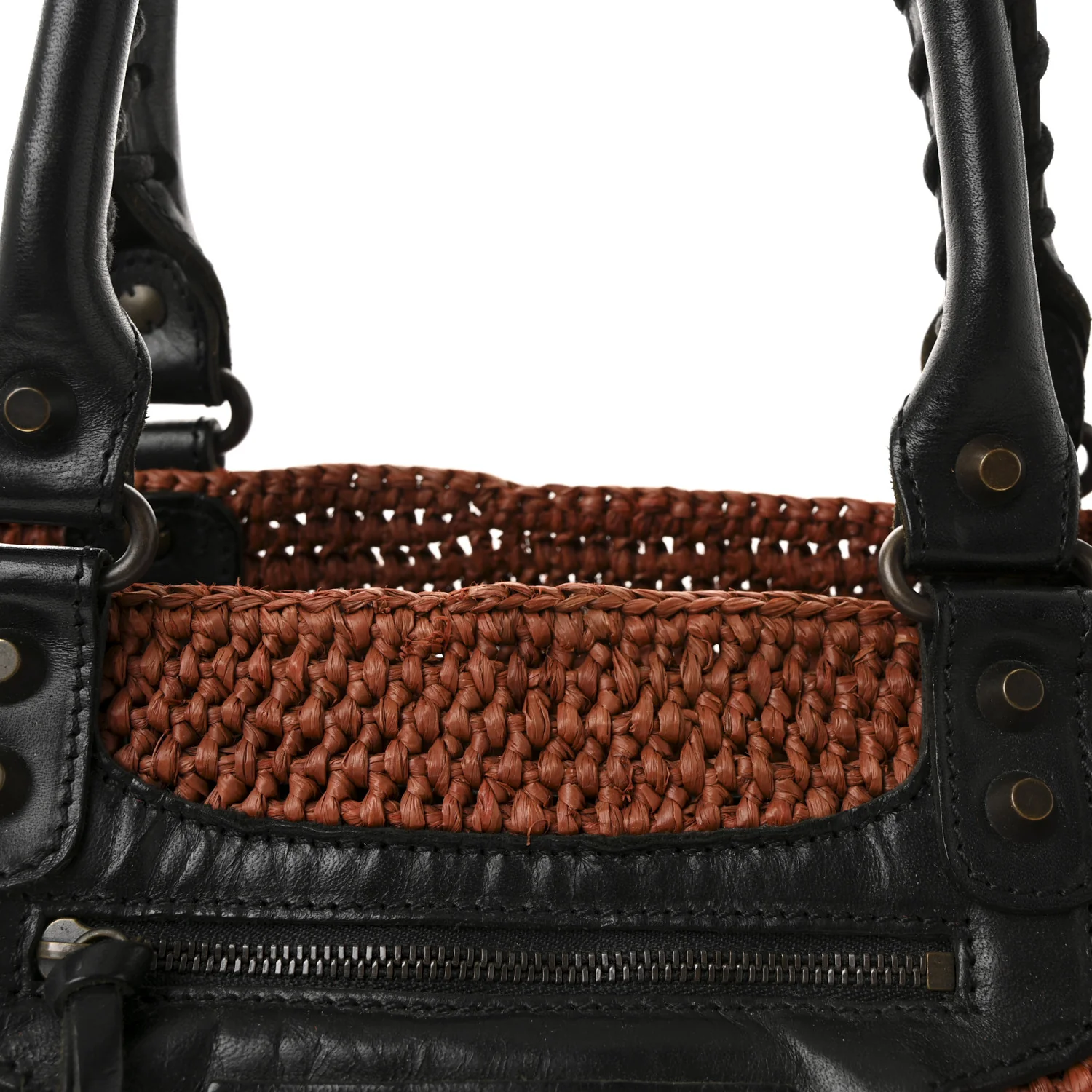 Raffia Calfskin Panier Basket Tote Brown Black - Image 7