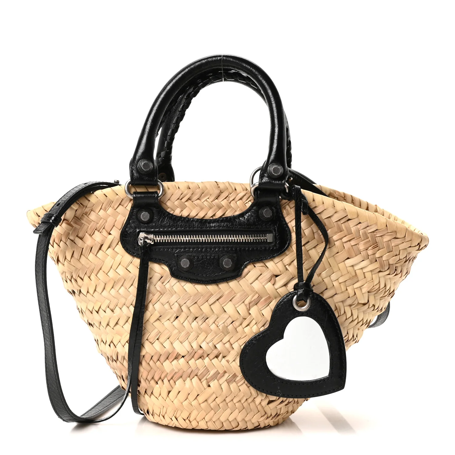 Raffia Woven Small Le Cagole Tote Bag Black Natural - Image 3
