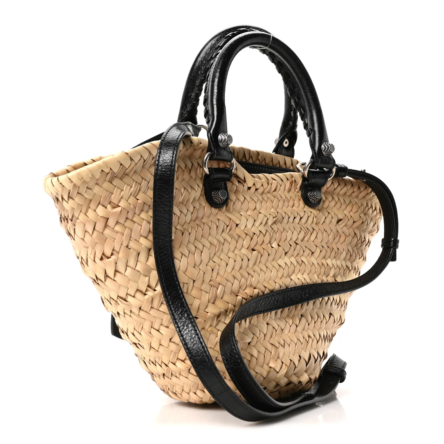 Raffia Woven Small Le Cagole Tote Bag Black Natural - Image 4