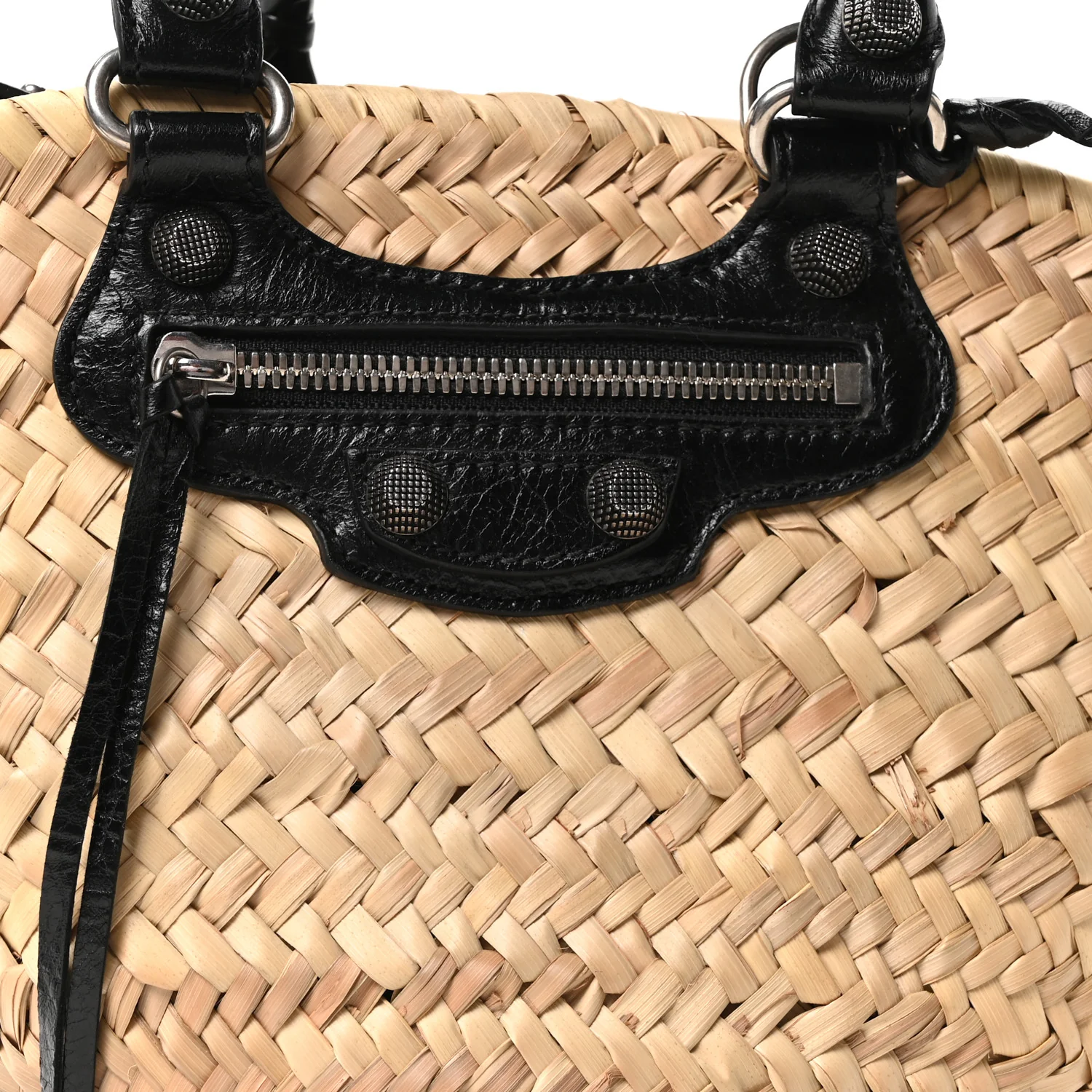 Raffia Woven Small Le Cagole Tote Bag Black Natural - Image 8