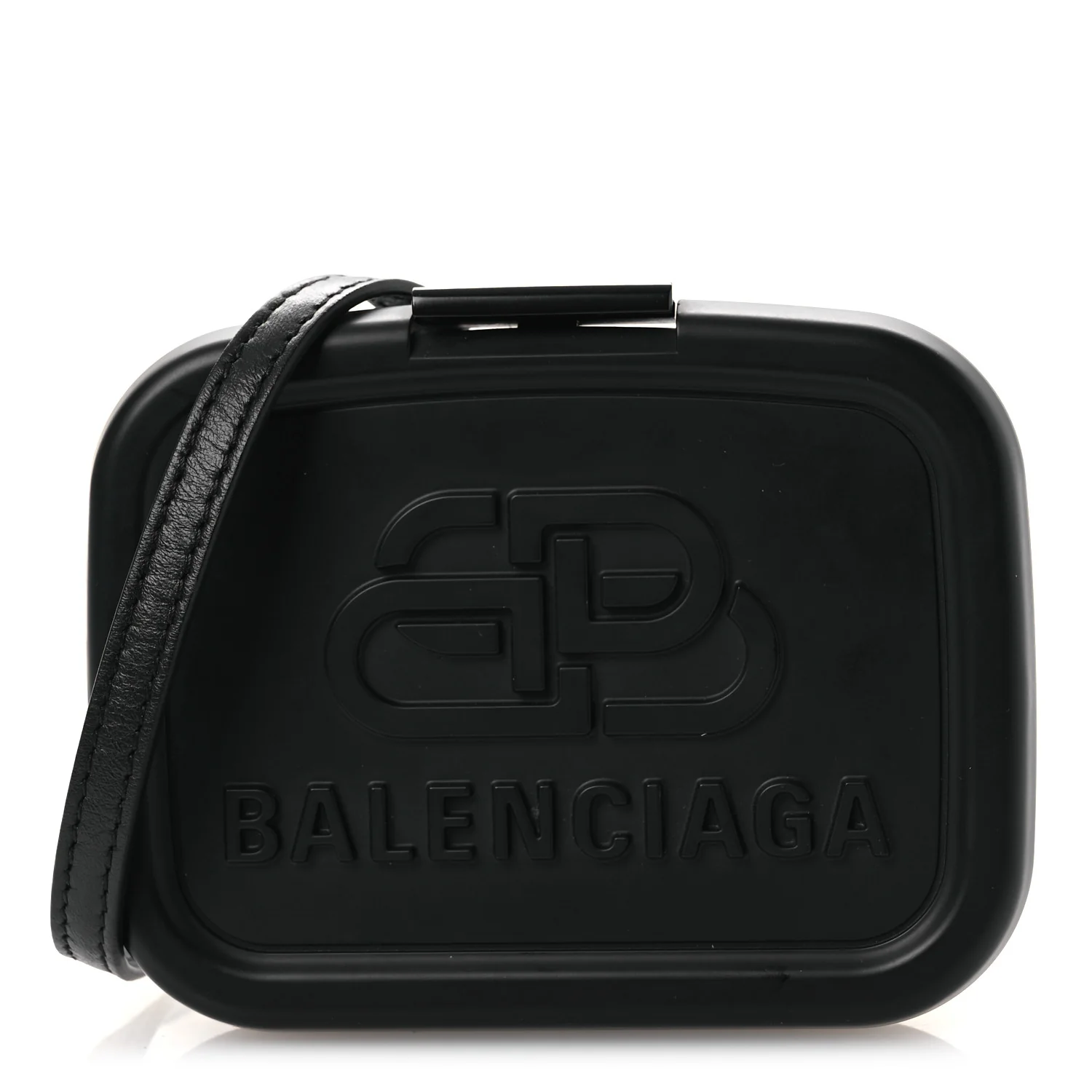 Recycled Plastic Calfskin Embossed Mini Lunch Box Case with Strap Black
