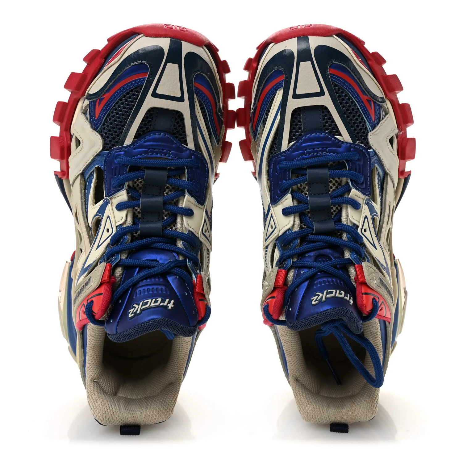Rubber Mesh Bi-Color Womens Track.2 Open Sneakers 39 Beige Blue Red - Image 2
