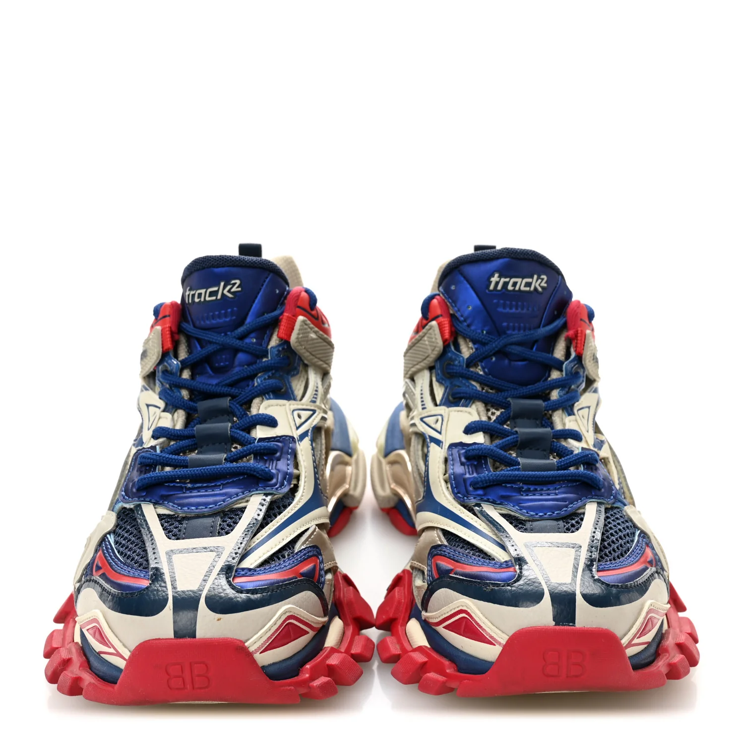 Rubber Mesh Bi-Color Womens Track.2 Open Sneakers 39 Beige Blue Red - Image 3
