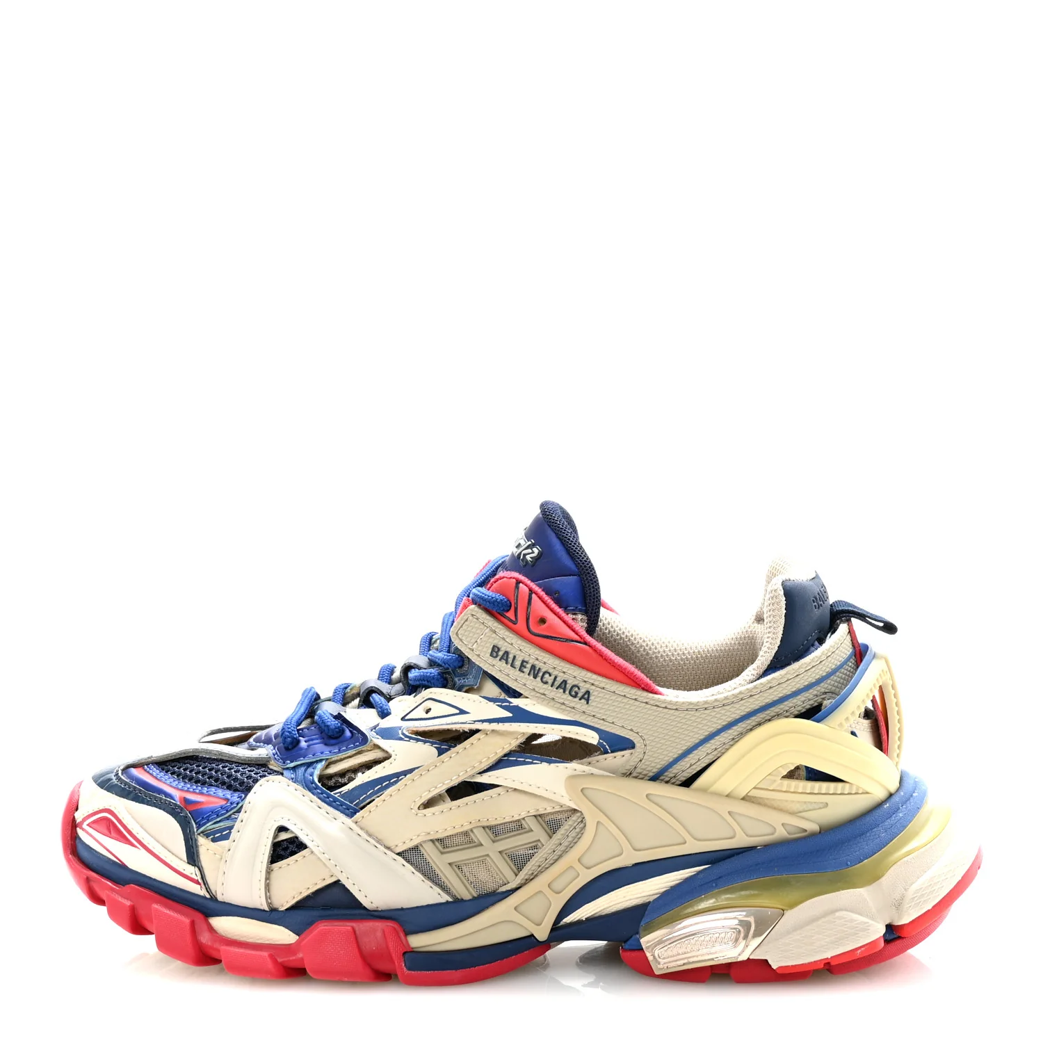 Rubber Mesh Bi-Color Womens Track.2 Open Sneakers 39 Beige Blue Red - Image 2