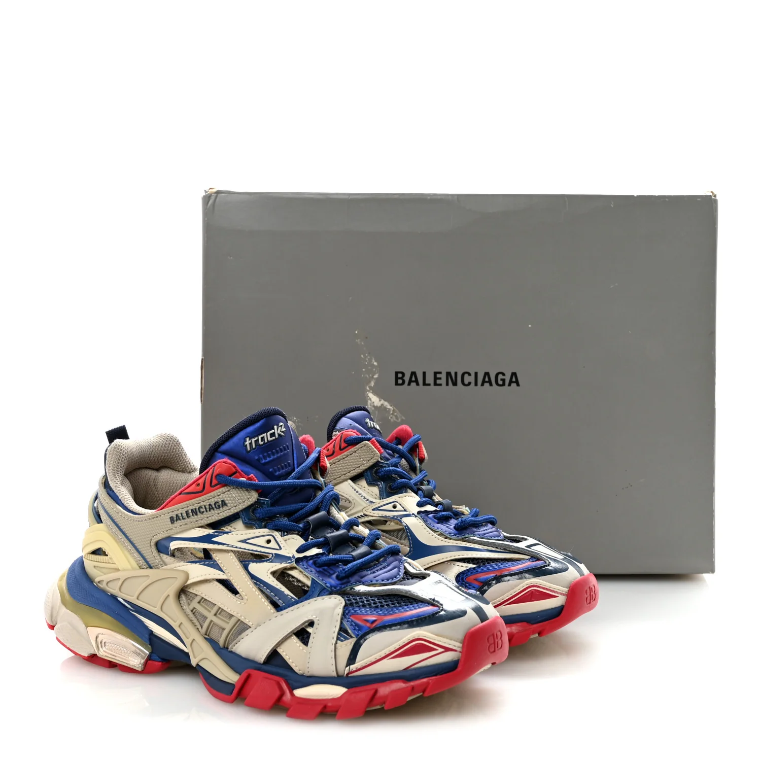 Rubber Mesh Bi-Color Womens Track.2 Open Sneakers 39 Beige Blue Red - Image 20