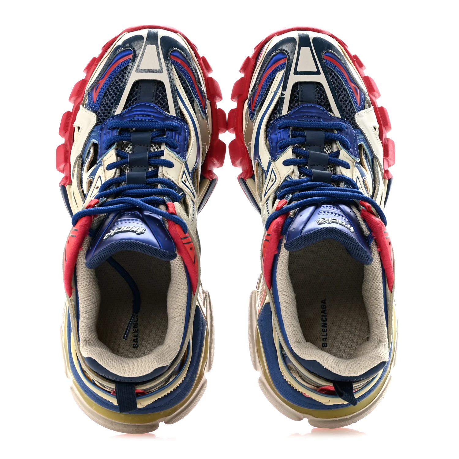Rubber Mesh Bi-Color Womens Track.2 Open Sneakers 39 Beige Blue Red - Image 3