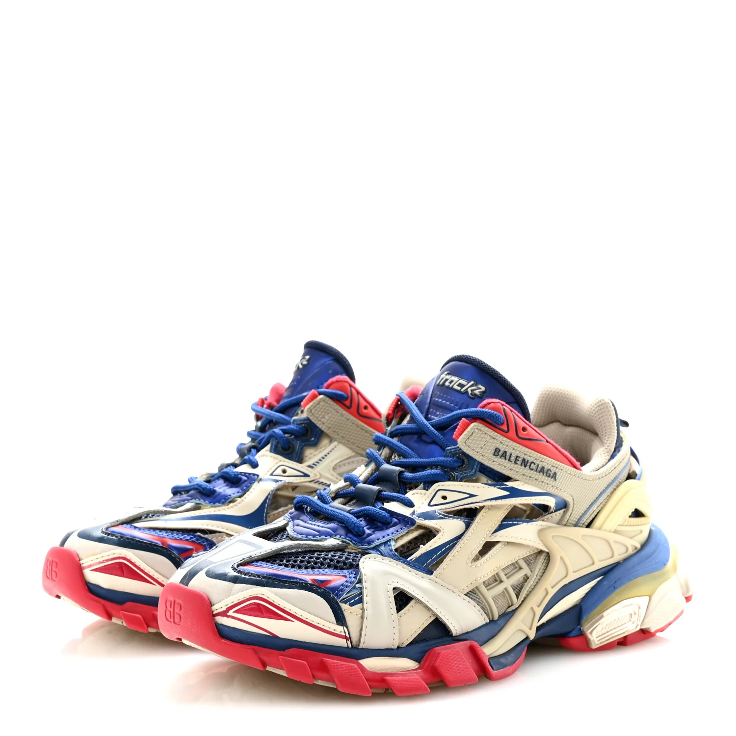Rubber Mesh Bi-Color Womens Track.2 Open Sneakers 39 Beige Blue Red - Image 8