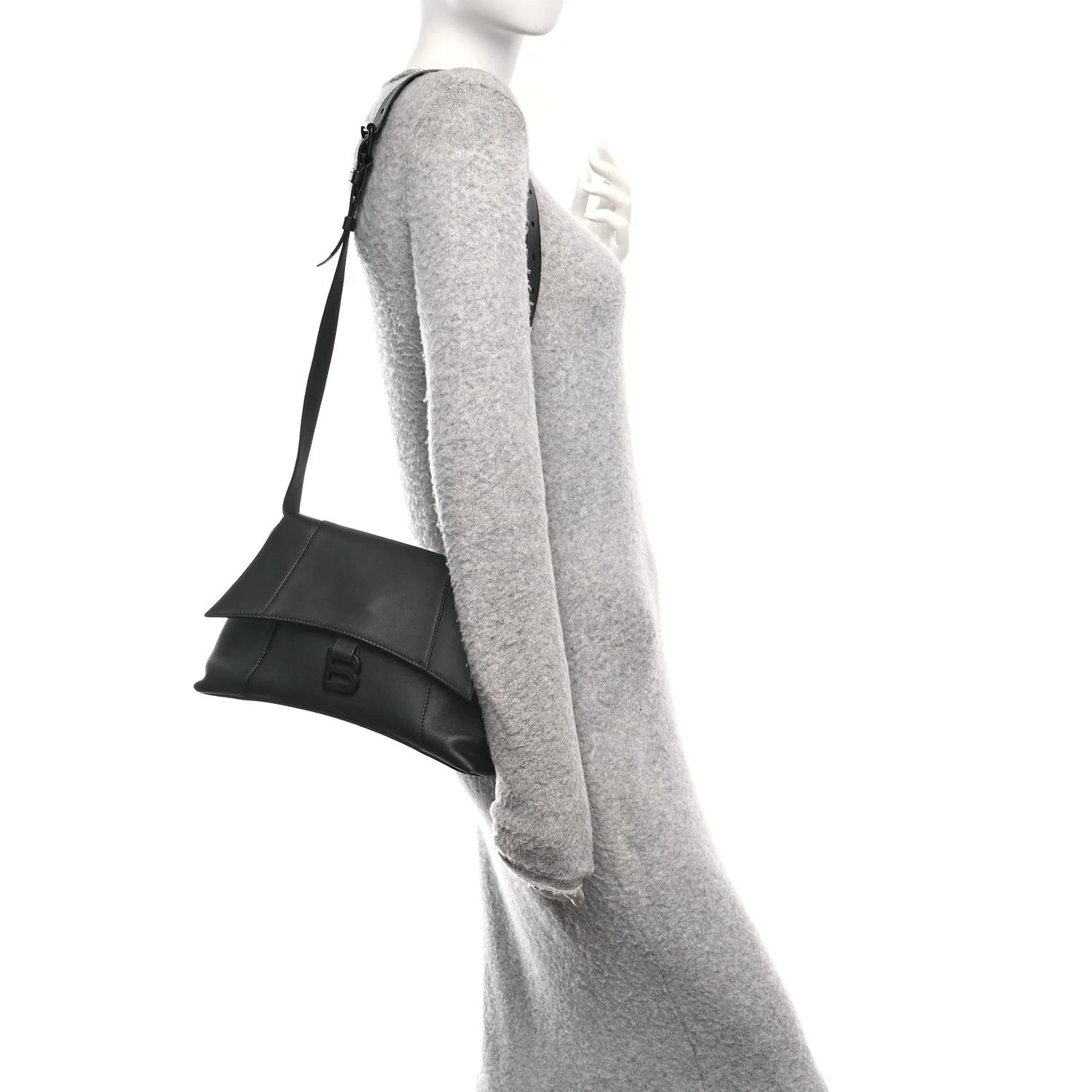 Semi Shiny Smooth Calfskin Monochrome Small Downtown Shoulder Bag Black - Image 2