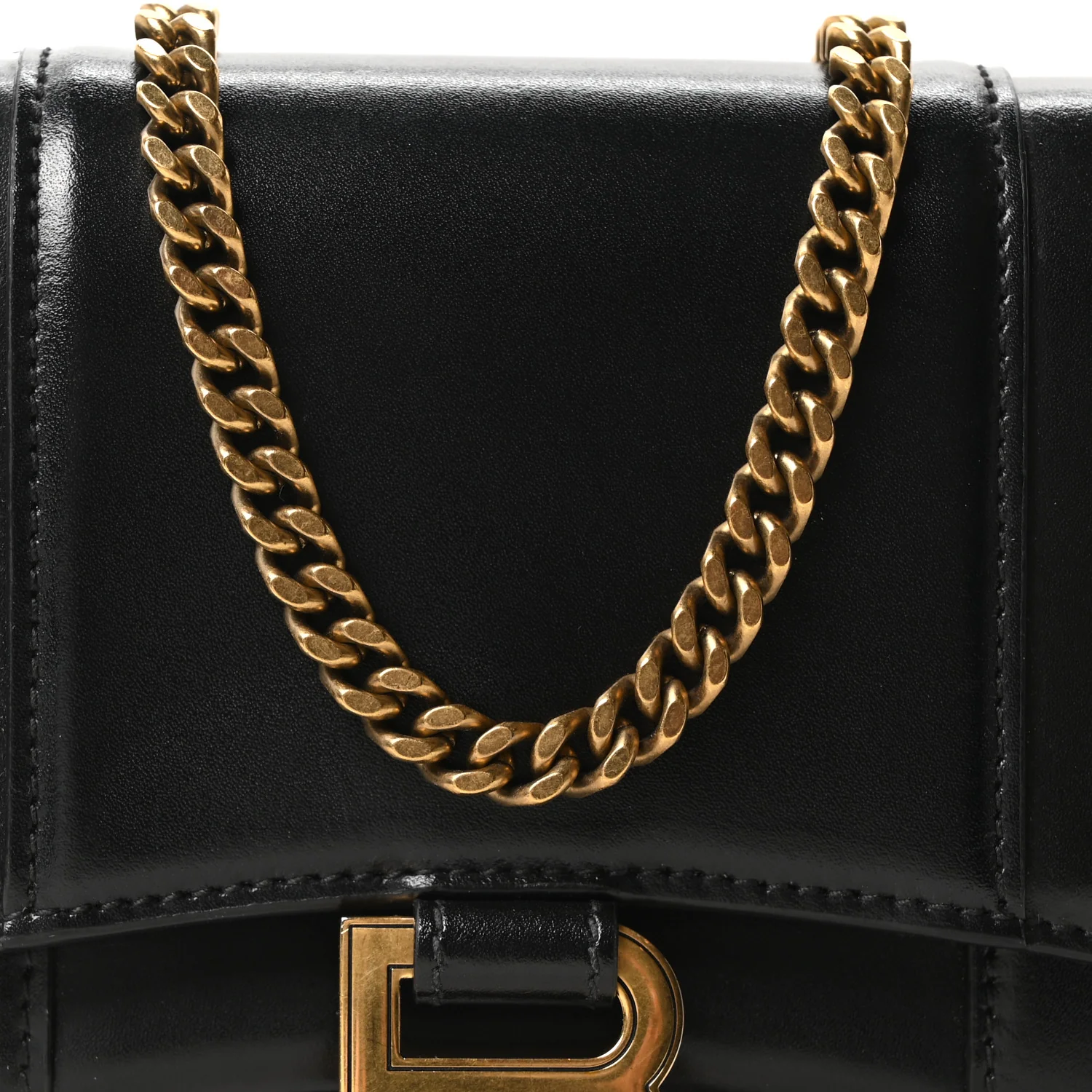 Shiny Box Calfskin Hourglass Chain Bag Black - Image 7