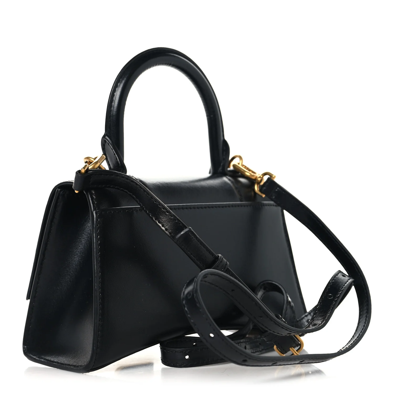 Shiny Box Calfskin Hourglass Top Handle Bag XS Black - Image 3