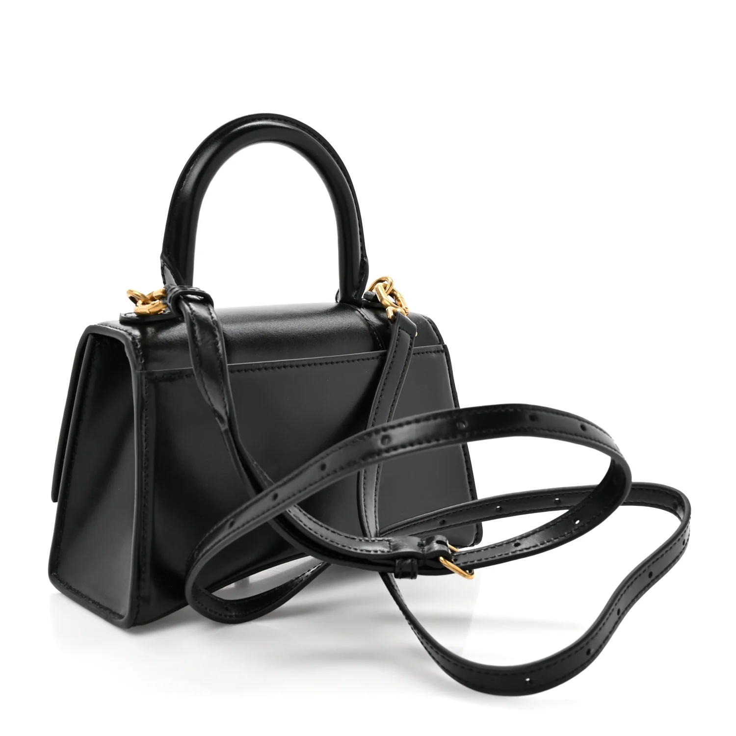 Shiny Box Calfskin Hourglass Top Handle Bag XS Black - Image 3