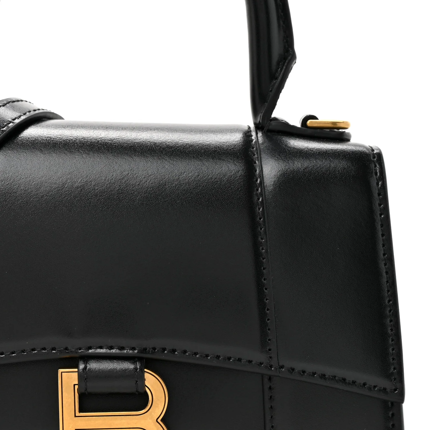 Shiny Box Calfskin Hourglass Top Handle Bag XS Black - Image 8
