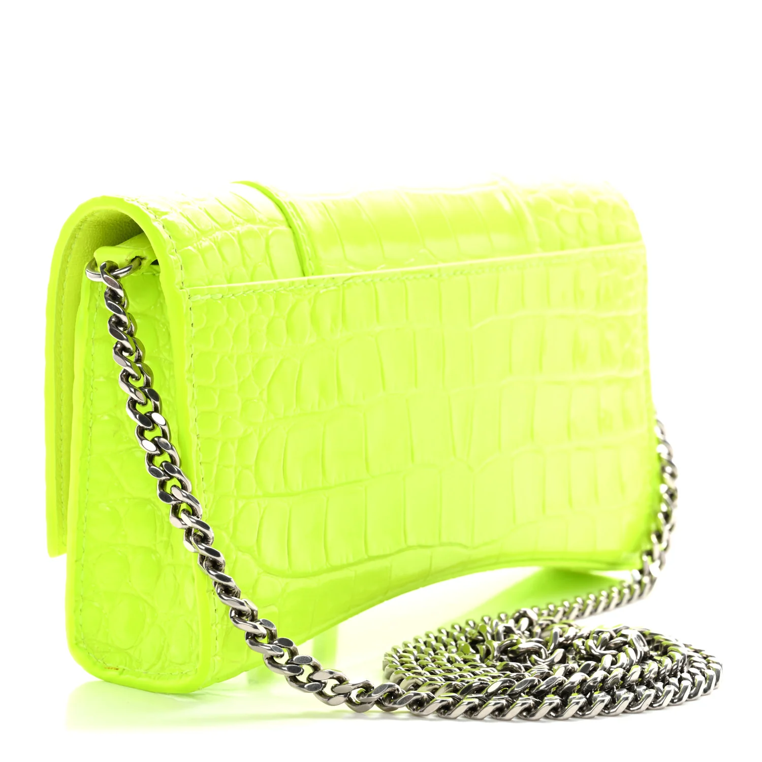 Shiny Calfskin Crocodile Embossed Hourglass Chain Bag Fluo Yellow - Image 3