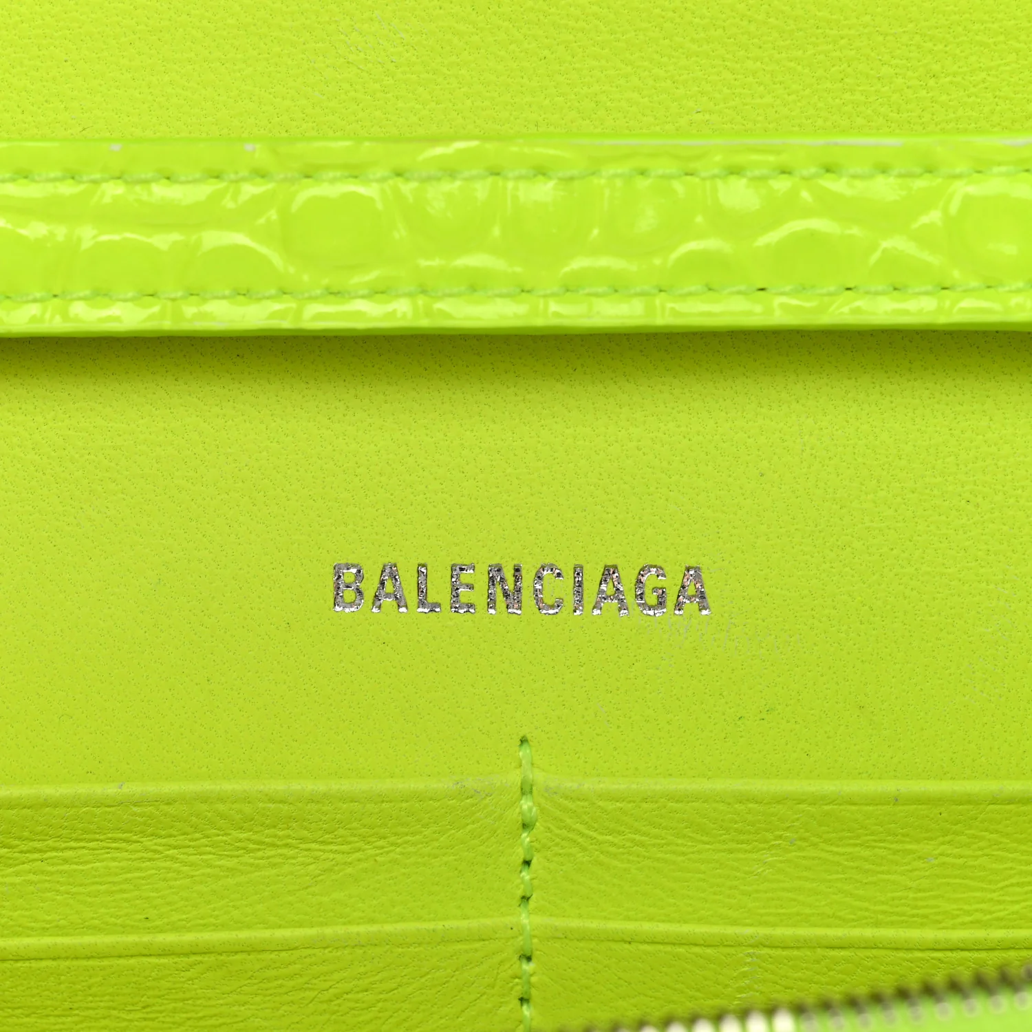 Shiny Calfskin Crocodile Embossed Hourglass Chain Bag Fluo Yellow - Image 6