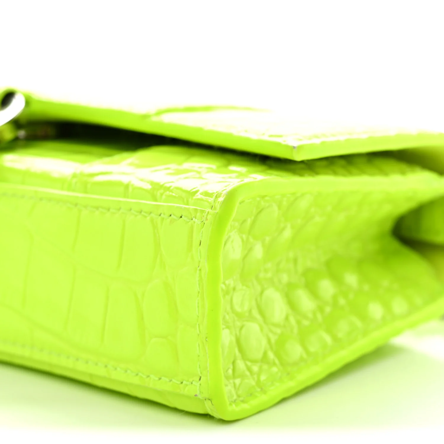 Shiny Calfskin Crocodile Embossed Hourglass Chain Bag Fluo Yellow - Image 9