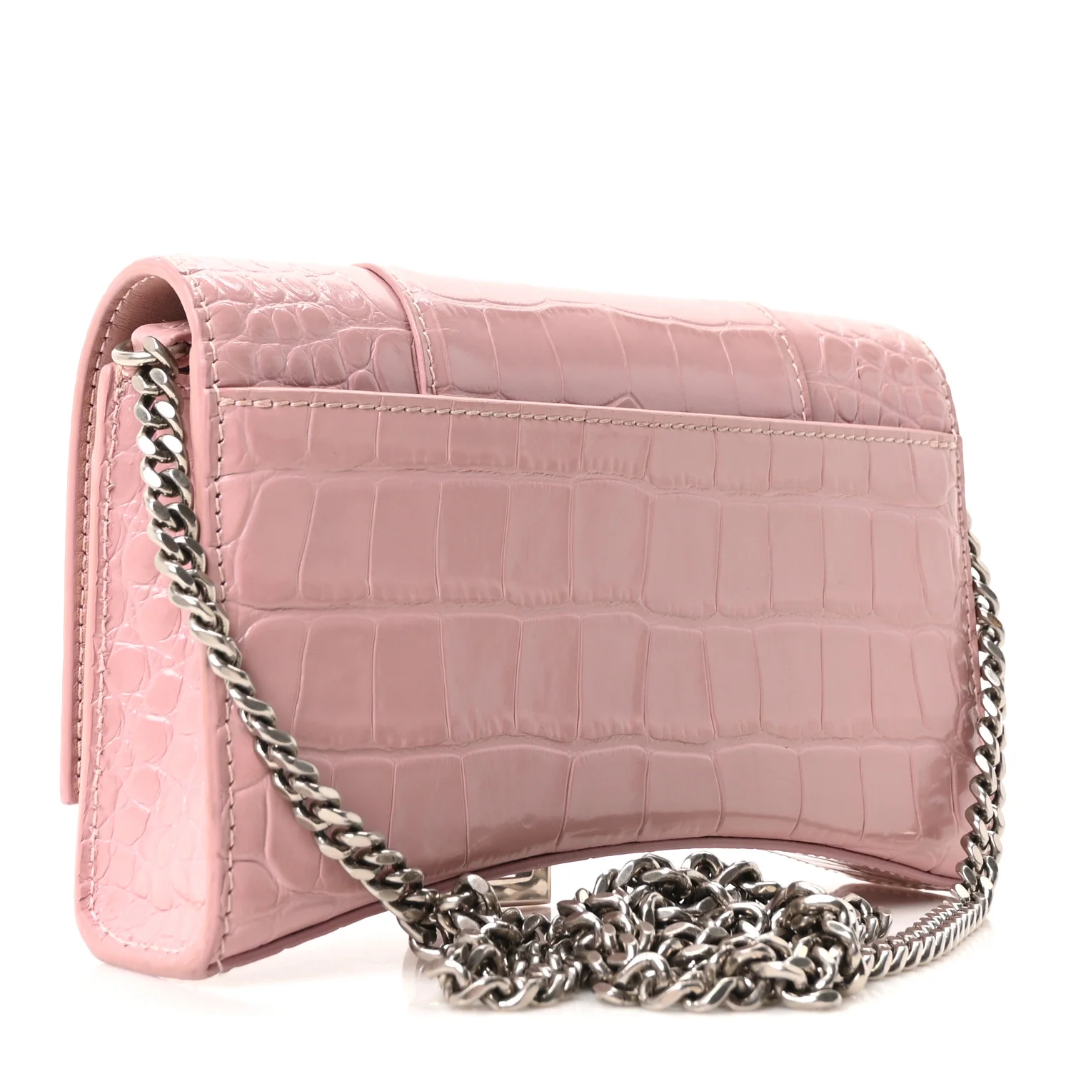 Shiny Calfskin Crocodile Embossed Hourglass Chain Bag Powder Pink - Image 3