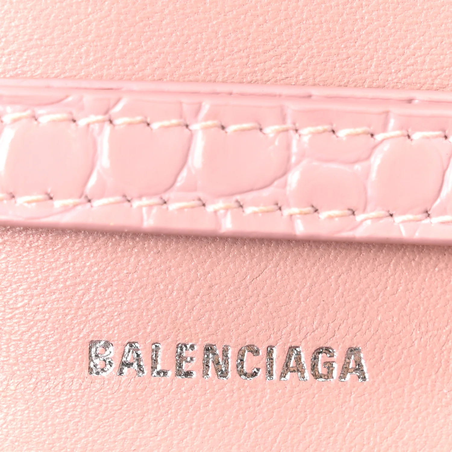 Shiny Calfskin Crocodile Embossed Hourglass Chain Bag Powder Pink - Image 6