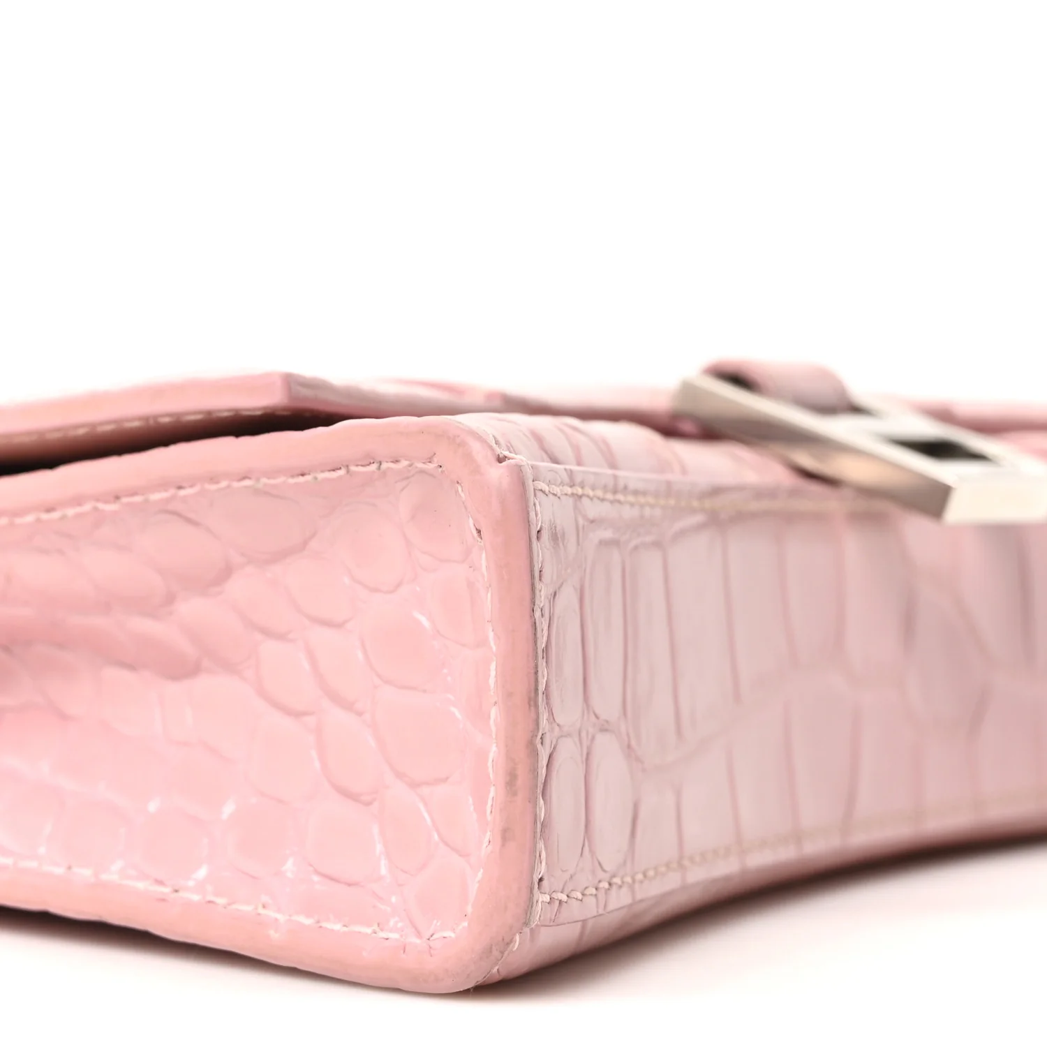 Shiny Calfskin Crocodile Embossed Hourglass Chain Bag Powder Pink - Image 8