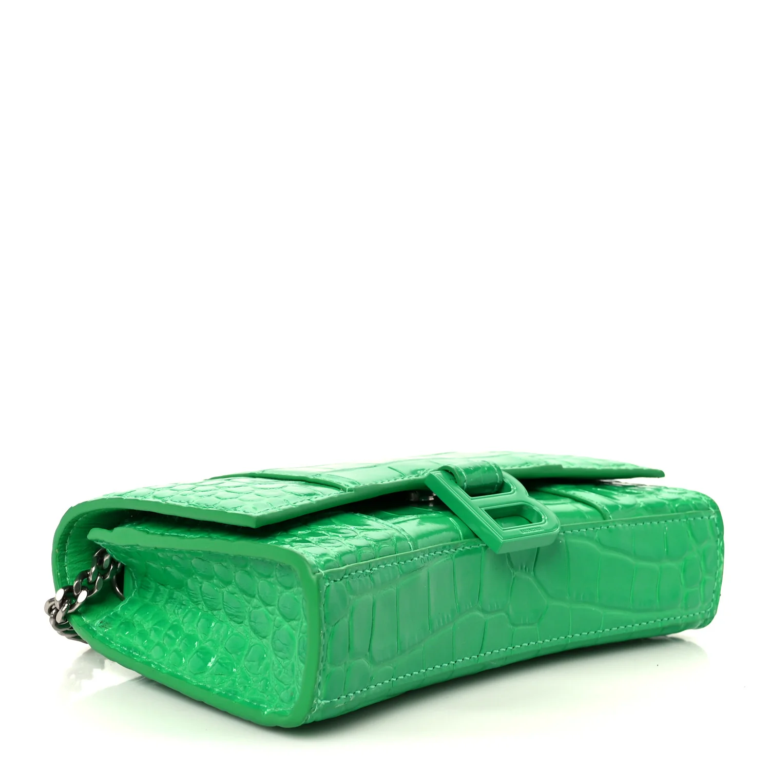 Shiny Calfskin Crocodile Embossed Hourglass Chain Bag Vivid Green - Image 4