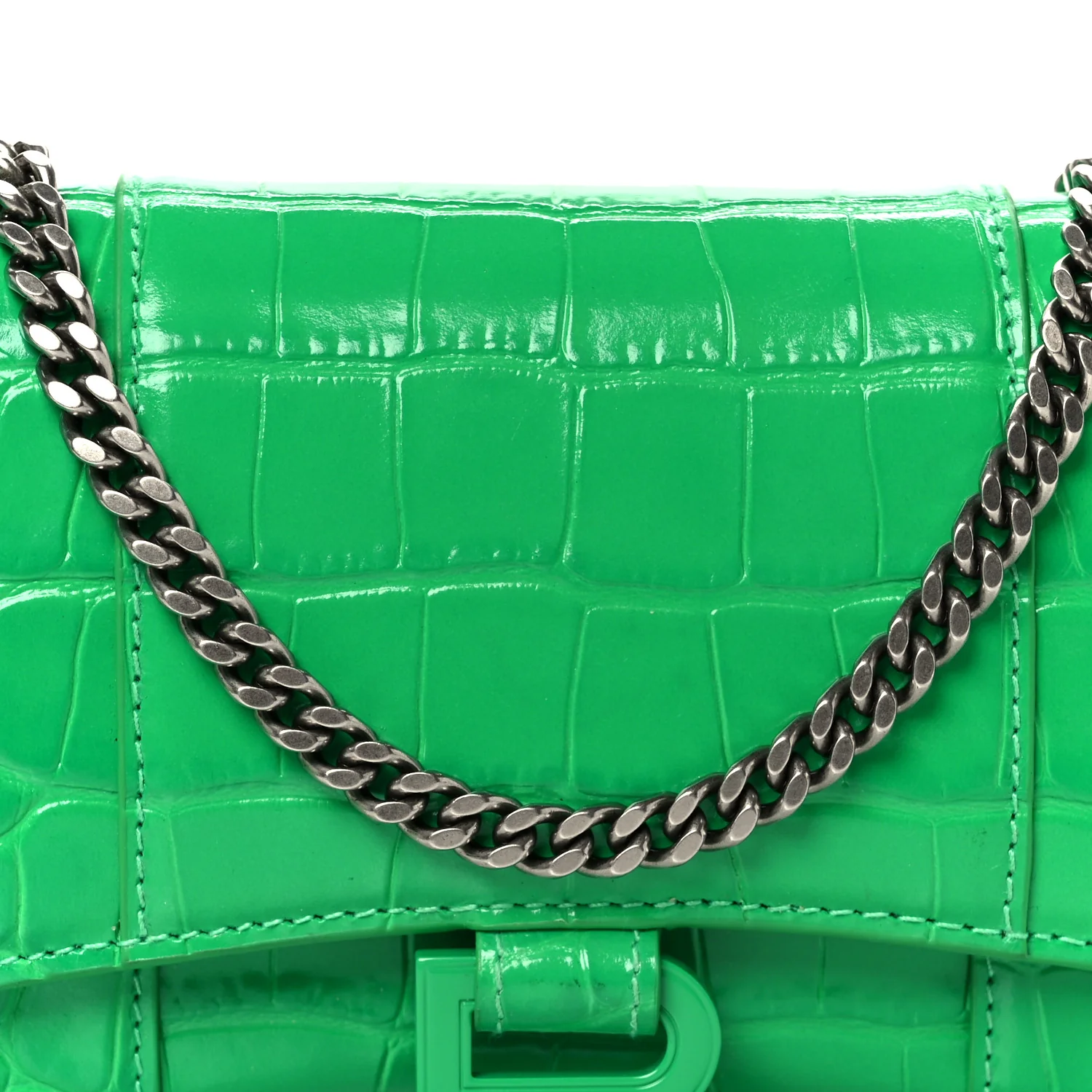 Shiny Calfskin Crocodile Embossed Hourglass Chain Bag Vivid Green - Image 9