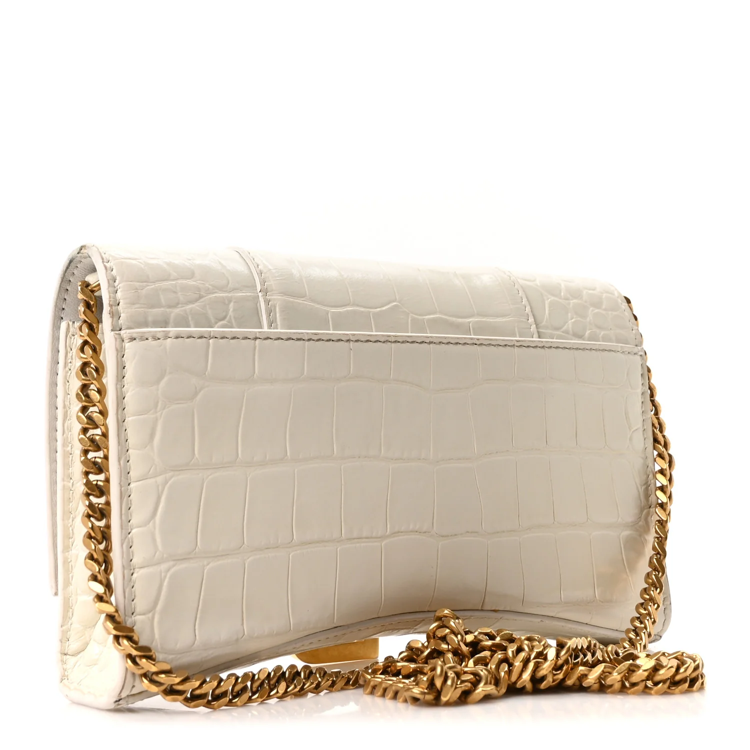 Shiny Calfskin Crocodile Embossed Hourglass Chain Bag White - Image 3