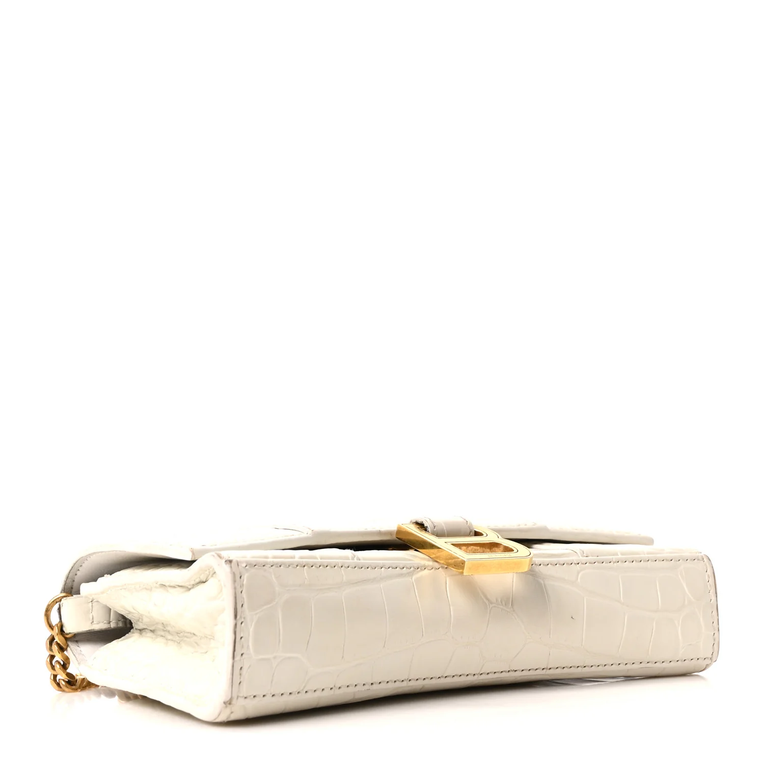 Shiny Calfskin Crocodile Embossed Hourglass Chain Bag White - Image 4