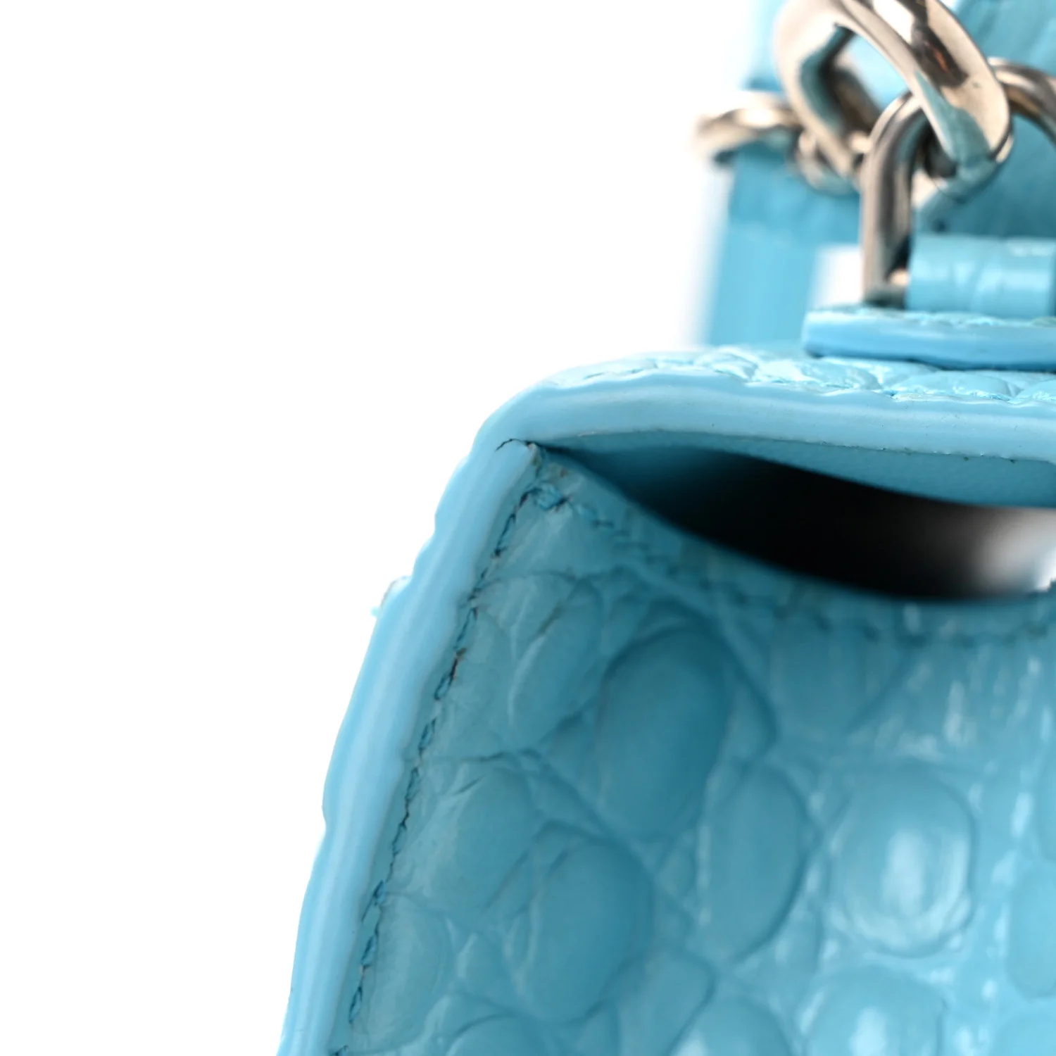 Shiny Calfskin Crocodile Embossed Hourglass Top Handle Bag XS Azur - Image 11