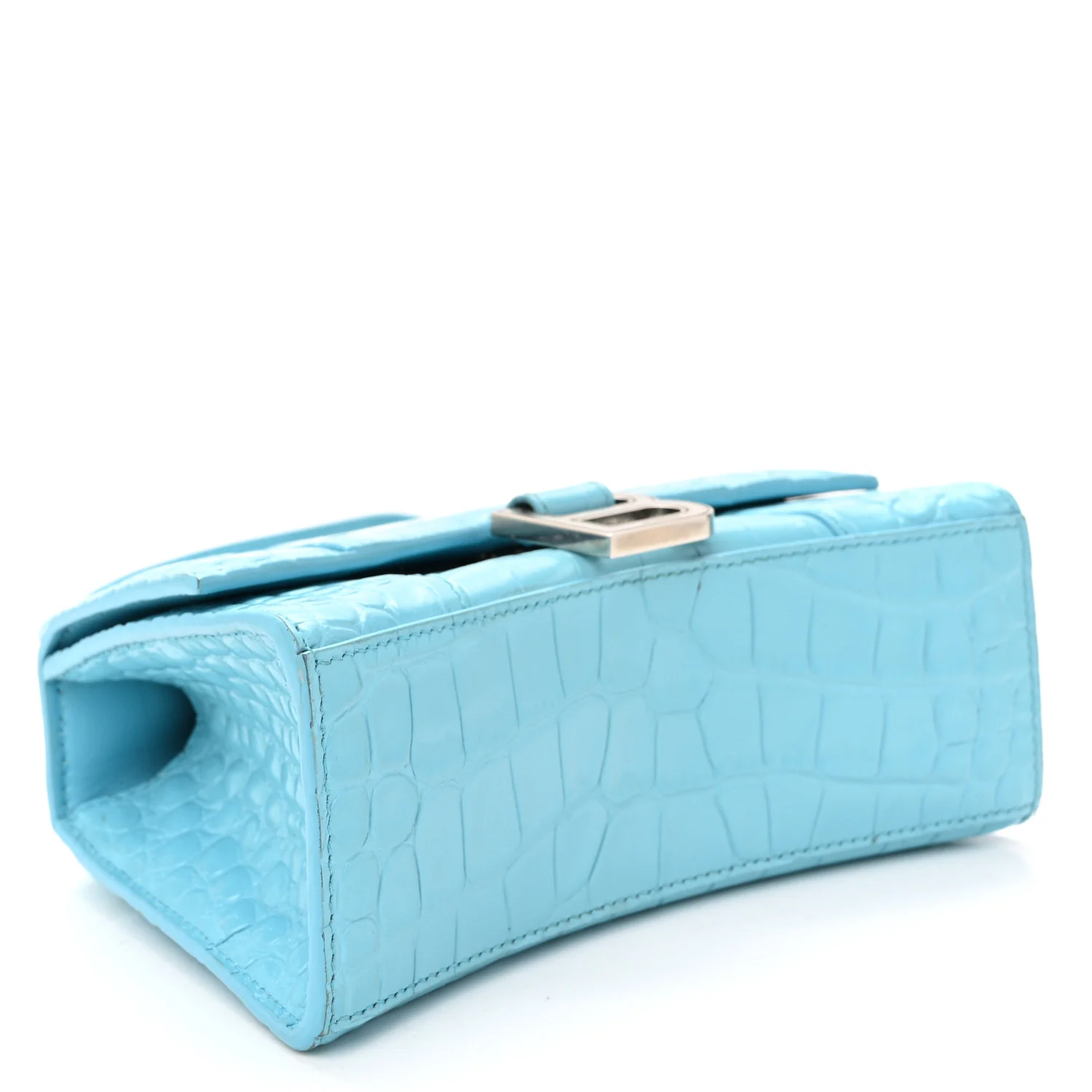 Shiny Calfskin Crocodile Embossed Hourglass Top Handle Bag XS Azur - Image 4