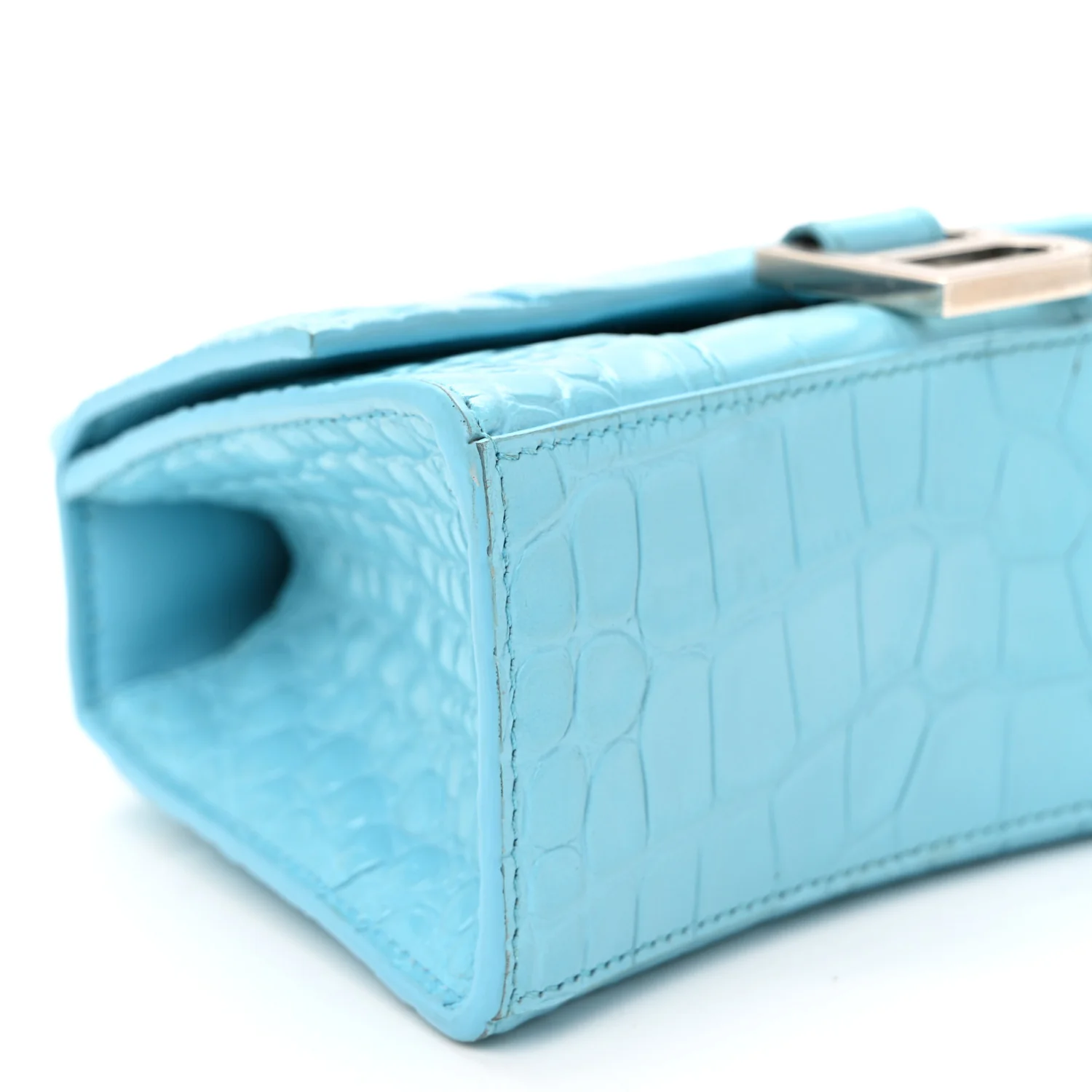 Shiny Calfskin Crocodile Embossed Hourglass Top Handle Bag XS Azur - Image 8