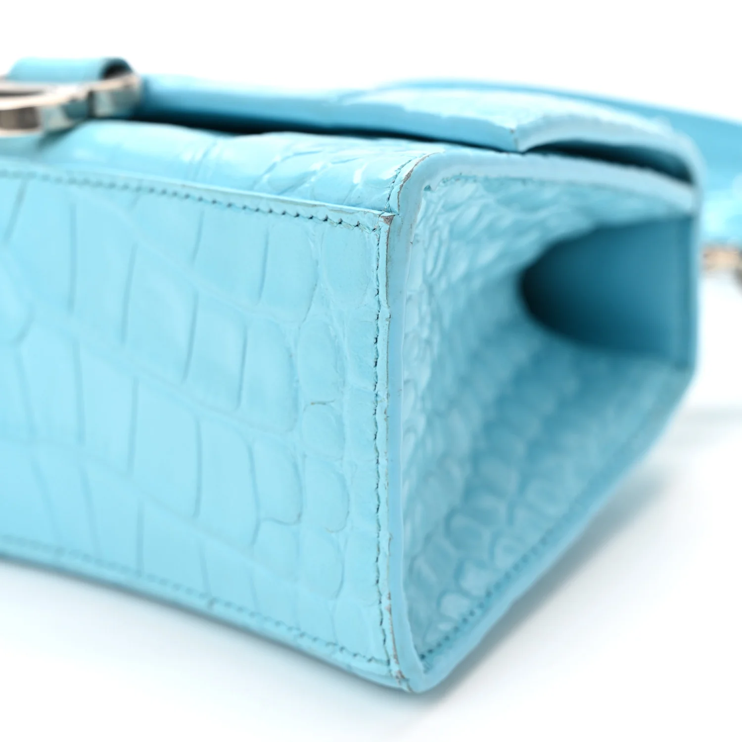 Shiny Calfskin Crocodile Embossed Hourglass Top Handle Bag XS Azur - Image 9
