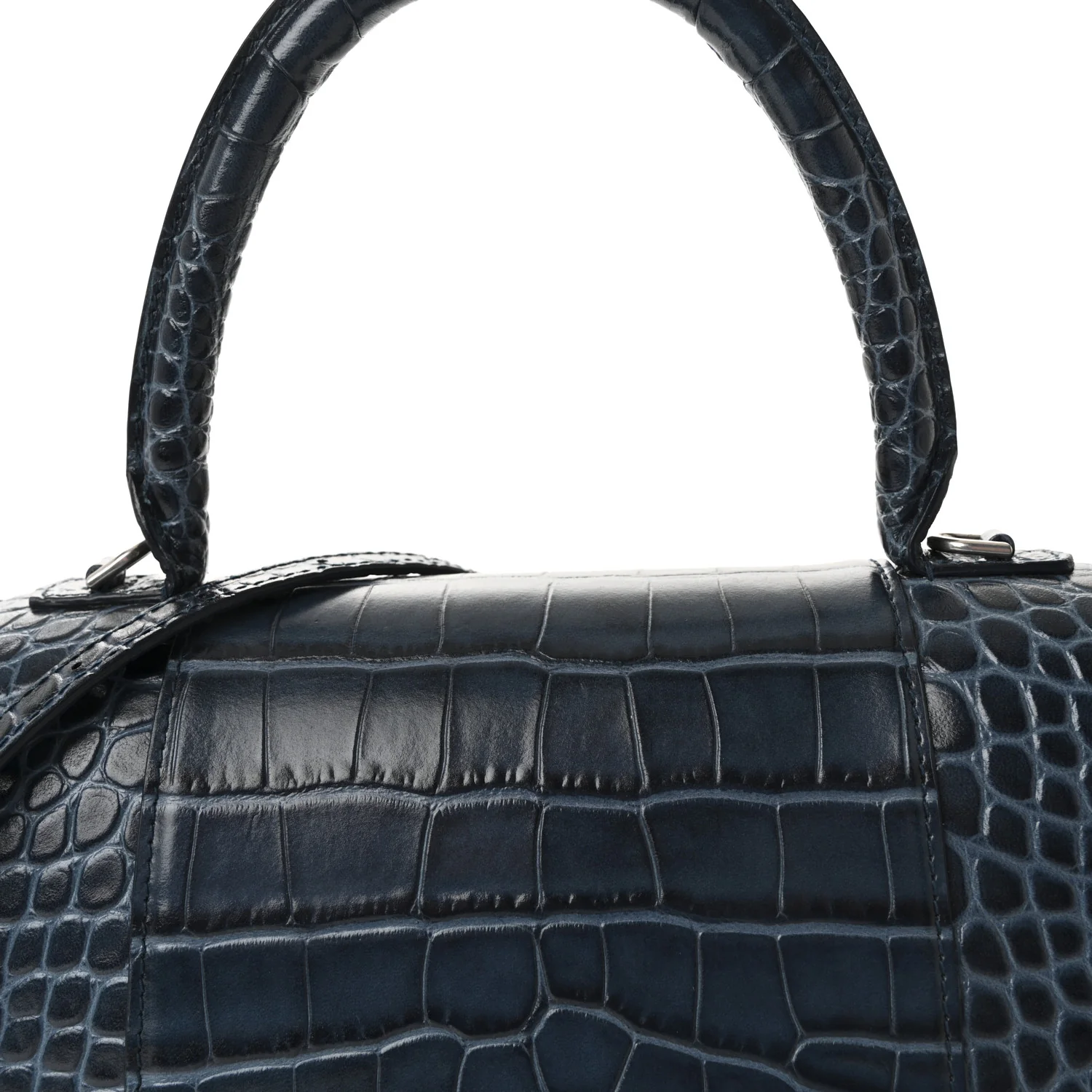 Shiny Calfskin Crocodile Embossed Medium Hourglass Top Handle Bag Denim Blue - Image 7